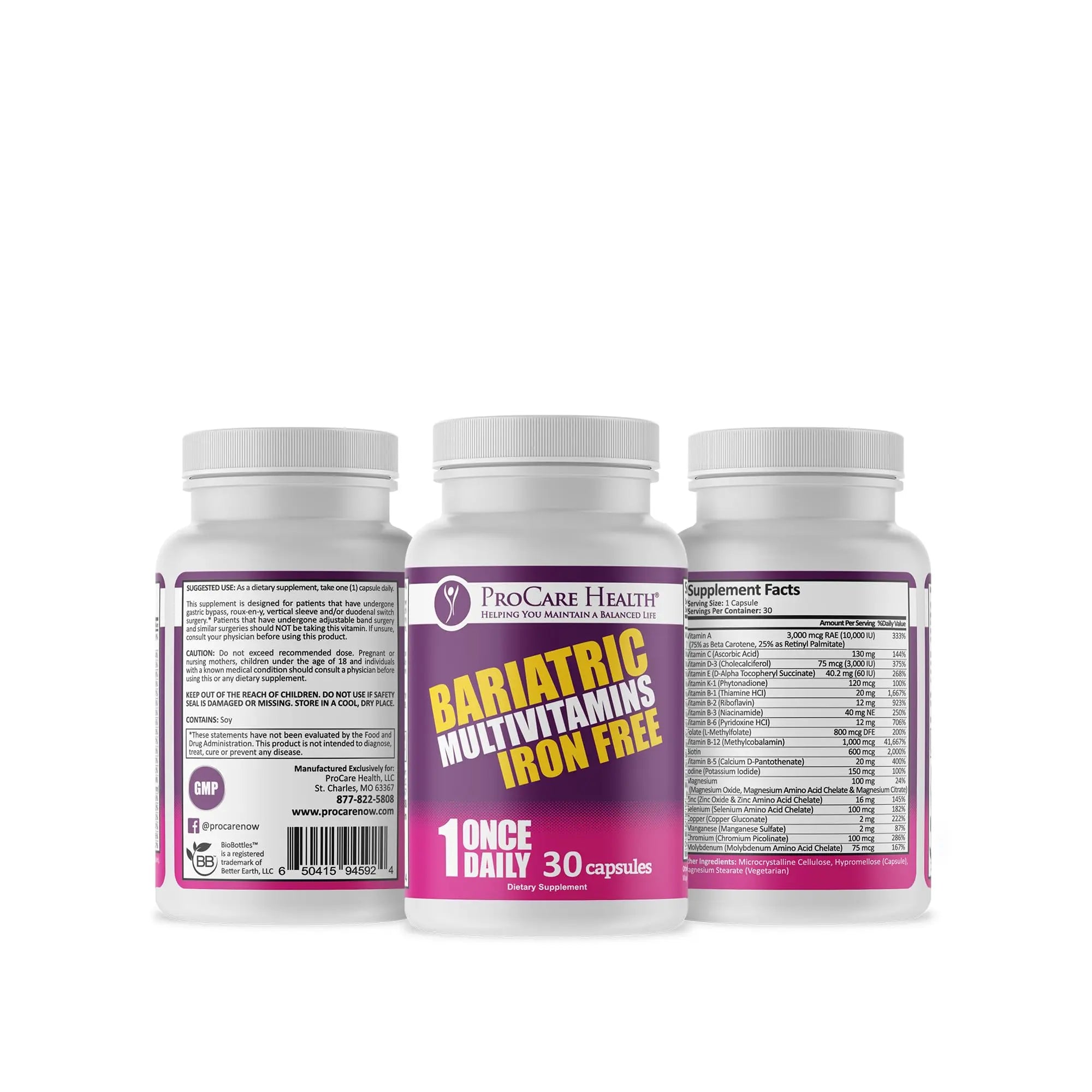 Procare Health Bariatric Multivitamin with Iron Free (30 Fast Dissolving Veggie Capsule) - Bariatric Vitamins for Gastric Sleeve & Gastric Bypass ProCare HealthAu supplements