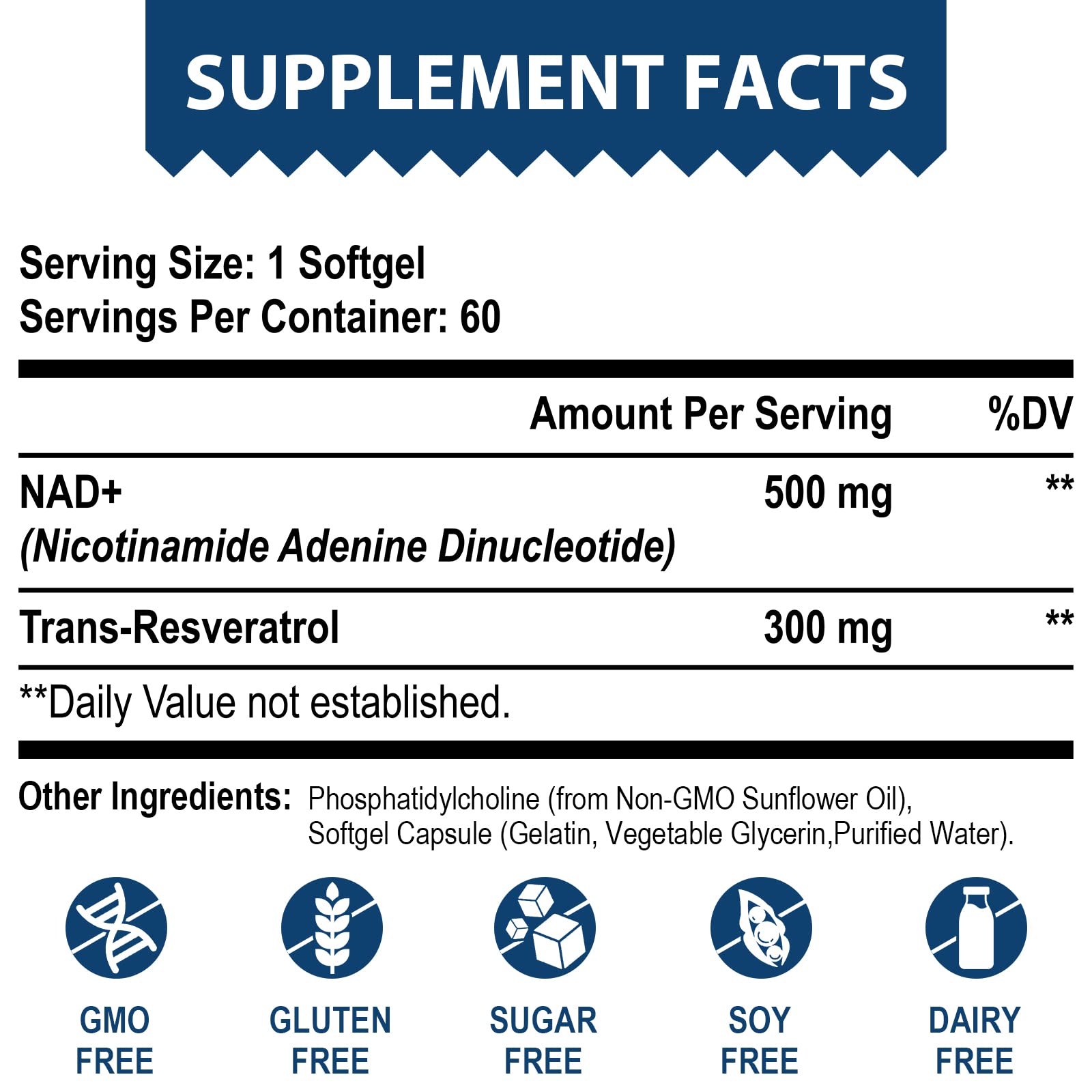Lepoznan Liposomal NAD+ 500 mg + Trans-Resveratrol 300 mg, Superior Absorption True NAD Supplement Efficient for Cellular Energy Metabolism & DNA Repair, 60 Softgels LepoznanAu supplements
