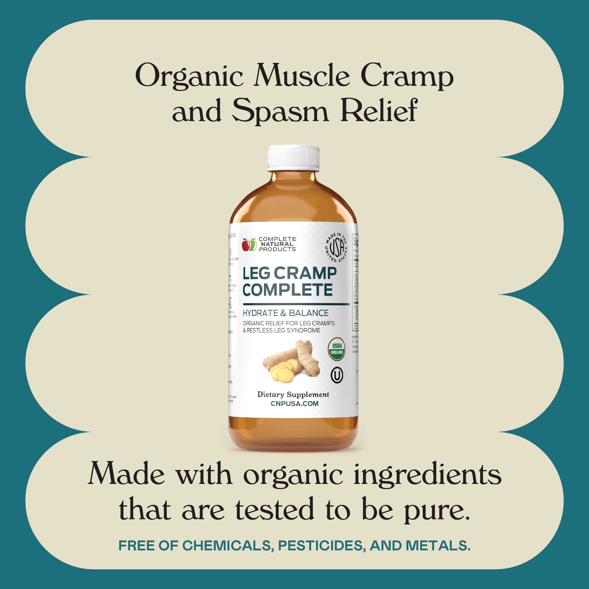 Organic Amish Leg Cramp Relief Liquid 16oz - Natural Muscle and Foot Support Supplement with Apple Cider Vinegar, Ginger, Garlic, Aloe, Fast Cramp Reducing Formula, Certified Organic, Made in USA Complete Natural ProductsAu supplements