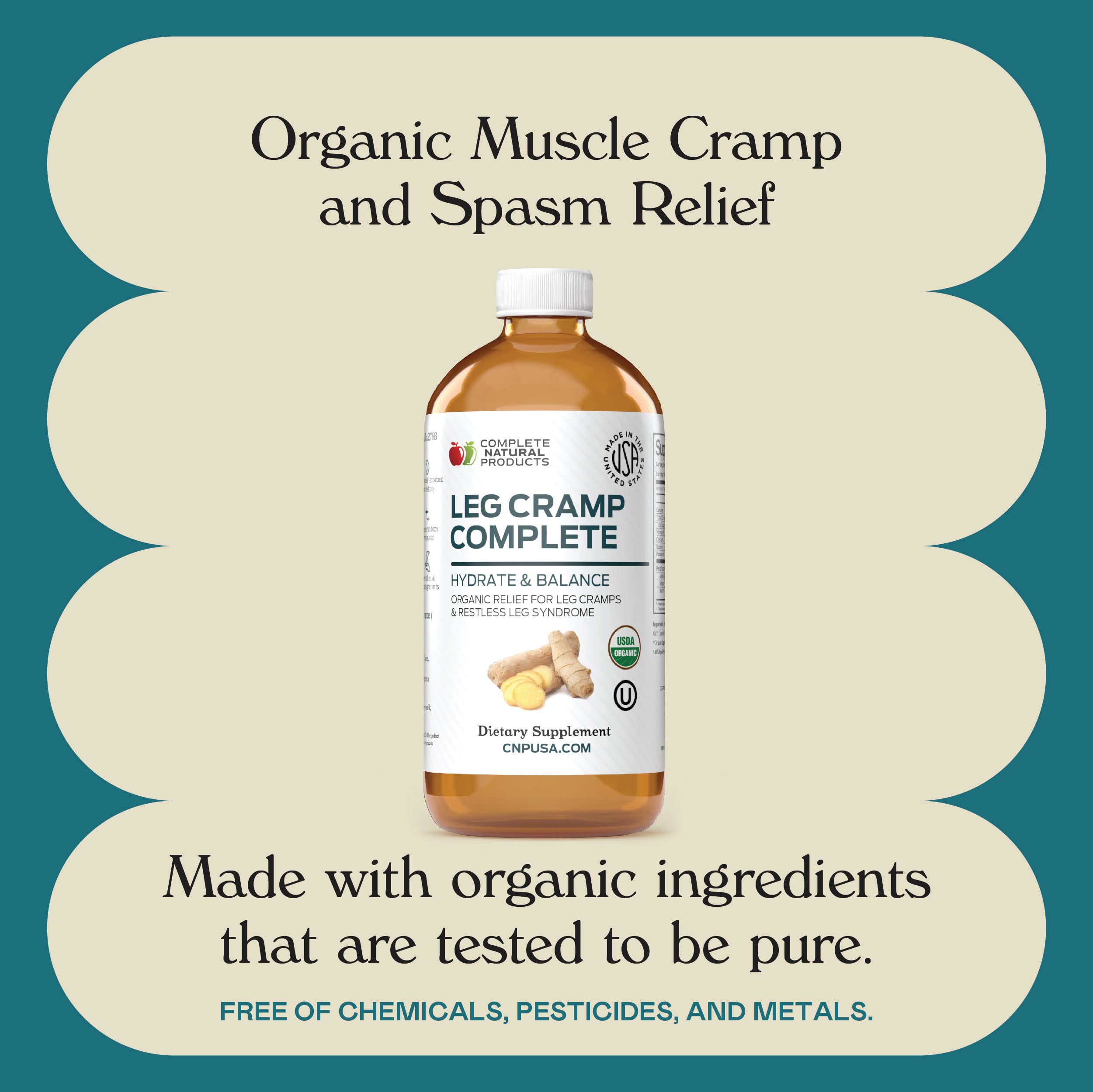 Organic Amish Leg Cramp Relief Liquid 16oz - Natural Muscle and Foot Support Supplement with Apple Cider Vinegar, Ginger, Garlic, Aloe, Fast Cramp Reducing Formula, Certified Organic, Made in USA Complete Natural ProductsAu supplements