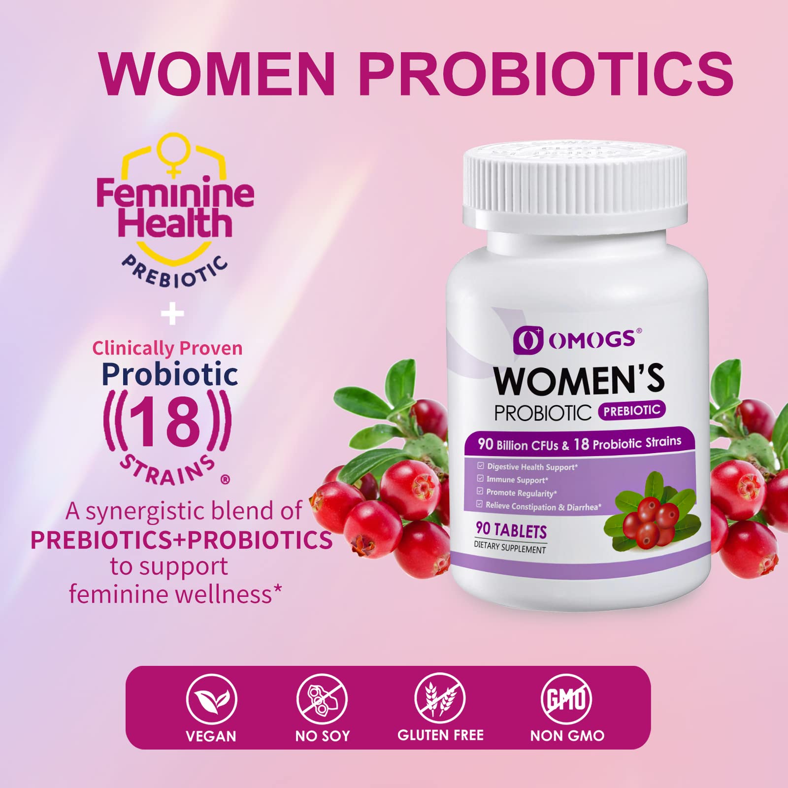 OMOGS Women's Probiotic,with Cranberry Extract and Organic Prebiotics,90 Billion CFUs OMOGSAu supplements