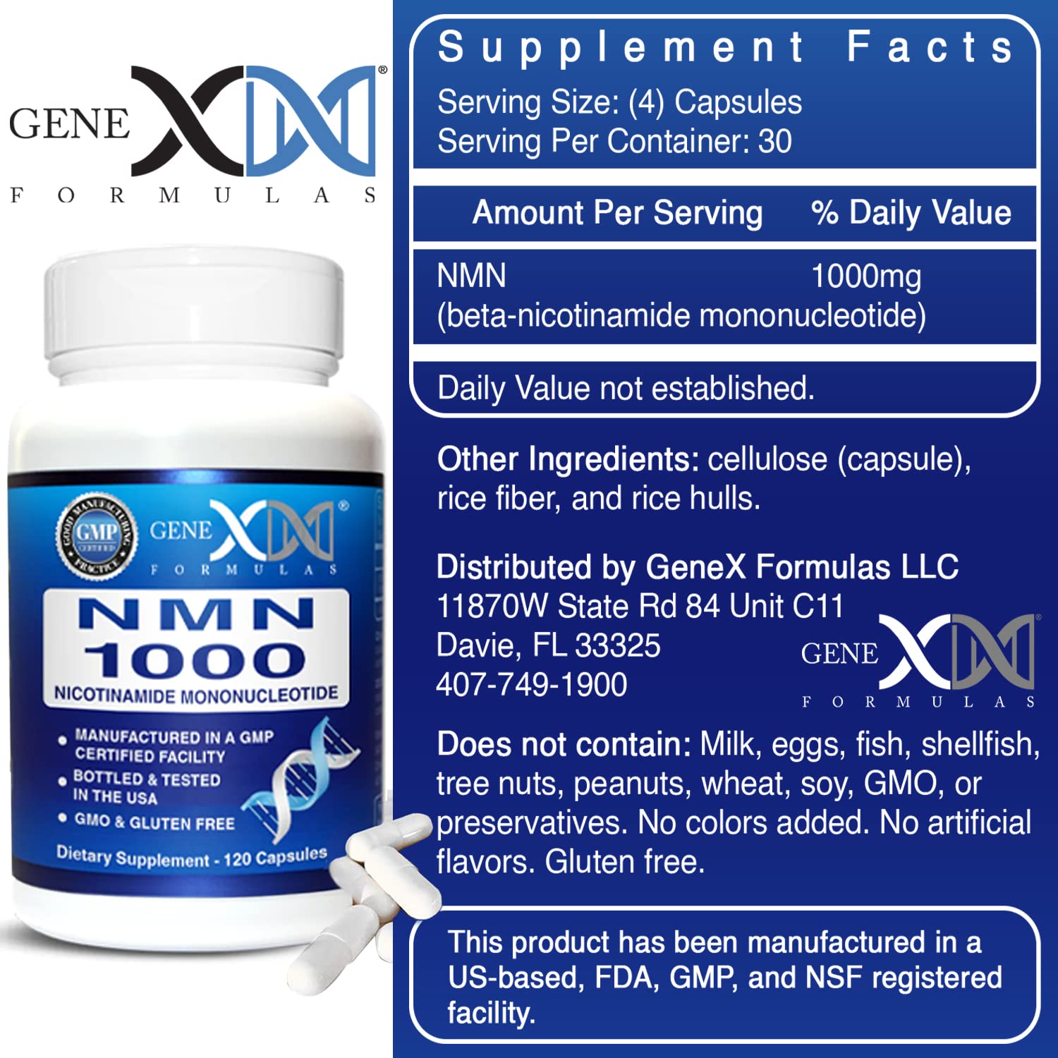 Genex Formulas NMN 1000mg - 99% Pure Shelf Stabilized Supplement Capsules for Increased NAD Levels & Healthy Aging, GMP Certified, 1000mg per Serving, 120 Capsules Genex FormulasAu supplements