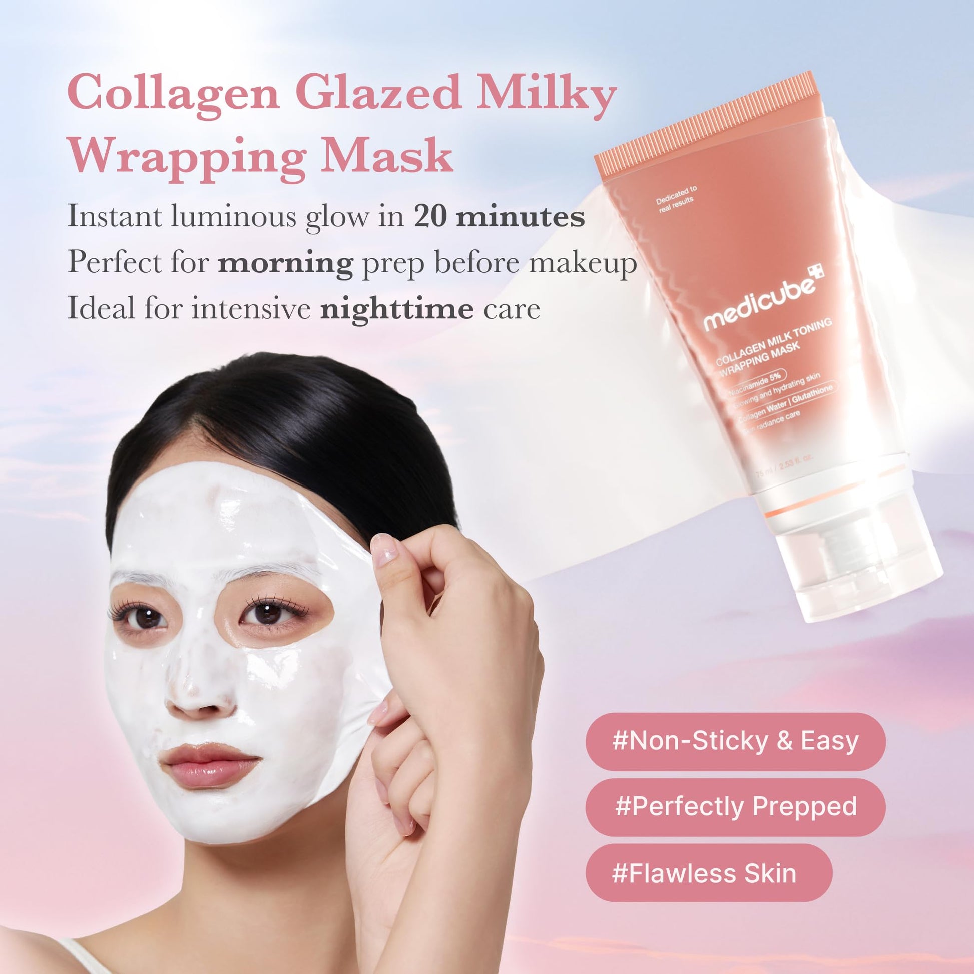 medicube Milky Collagen Double Glow Lock Duo: Collagen Glazed Milky Wrapping Mask and Booster Serum | 130DaCollagen, Niacinamide, Glutathione for Plumped, Radiant Glass Skin medicubeAu supplements