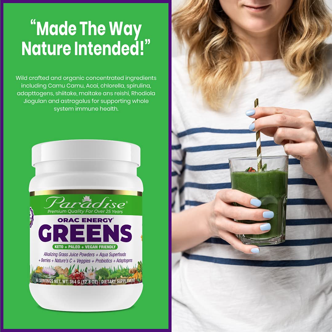 Paradise ORAC Energy Greens Powder Extract, Super Antioxidants, Probiotics for Gut Paradise HerbsUS supplements