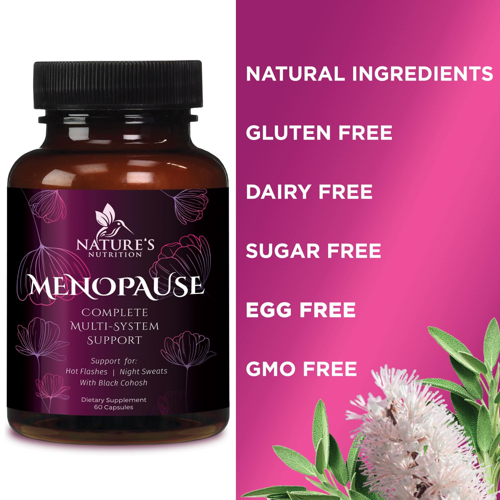 Menopause Supplements for Women - Complete Menopause Relief with Dong Quai & Black Cohosh - For Natural, Mild Hot Flash & Night Sweats - Hormone, Energy & Balance Support, Bottled in USA - 60 Capsules Nature's NutritionAu supplements