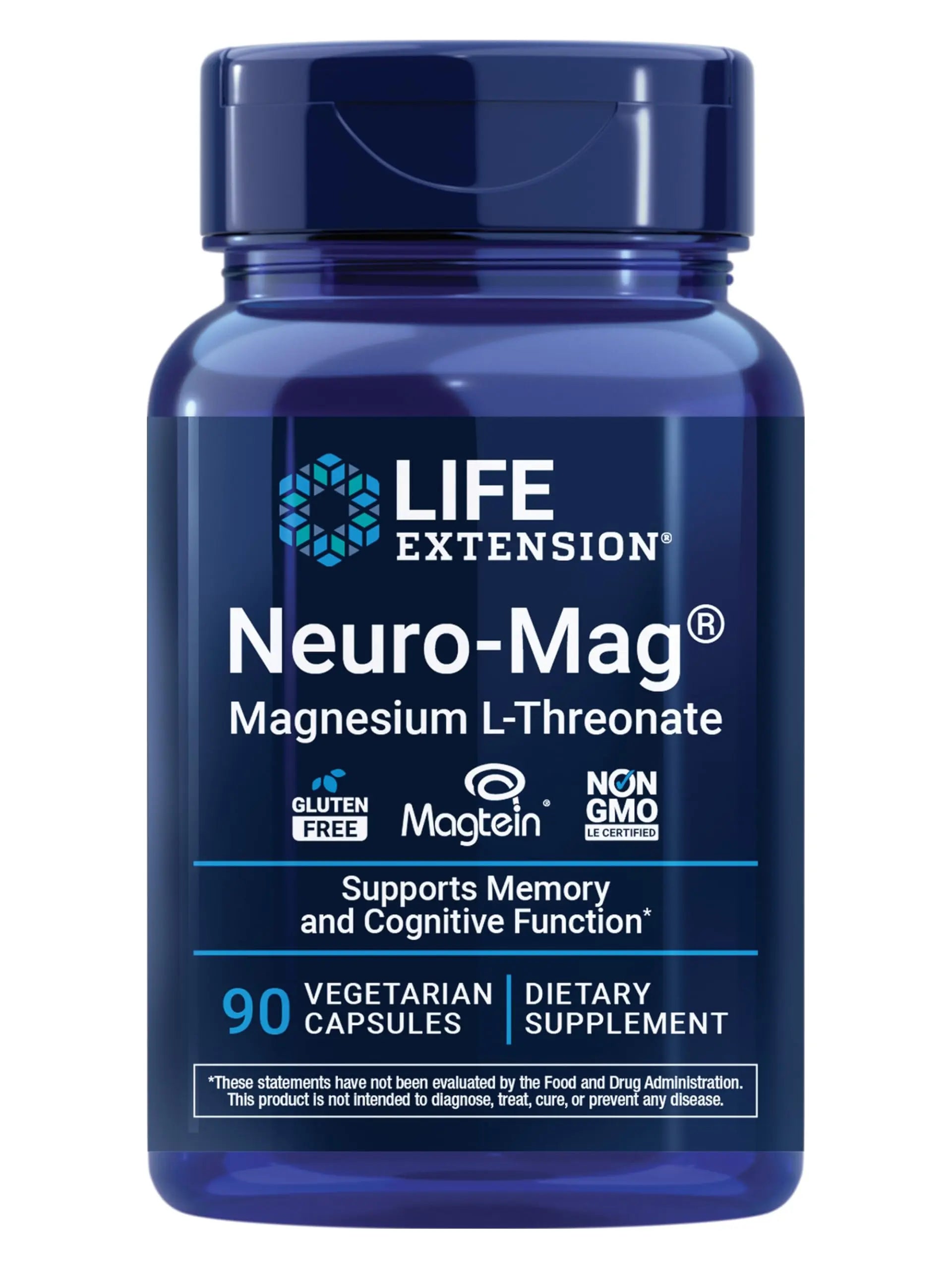 Life Extension Neuro-Mag Magnesium L-Threonate, Memory Health, Quick Thinking, Cognitive Health Support, Vegetarian, Non-GMO, 90 Vegetarian Capsules (144 mg from 2000 mg Magtein magnesium L-threonate Life ExtensionAu supplements