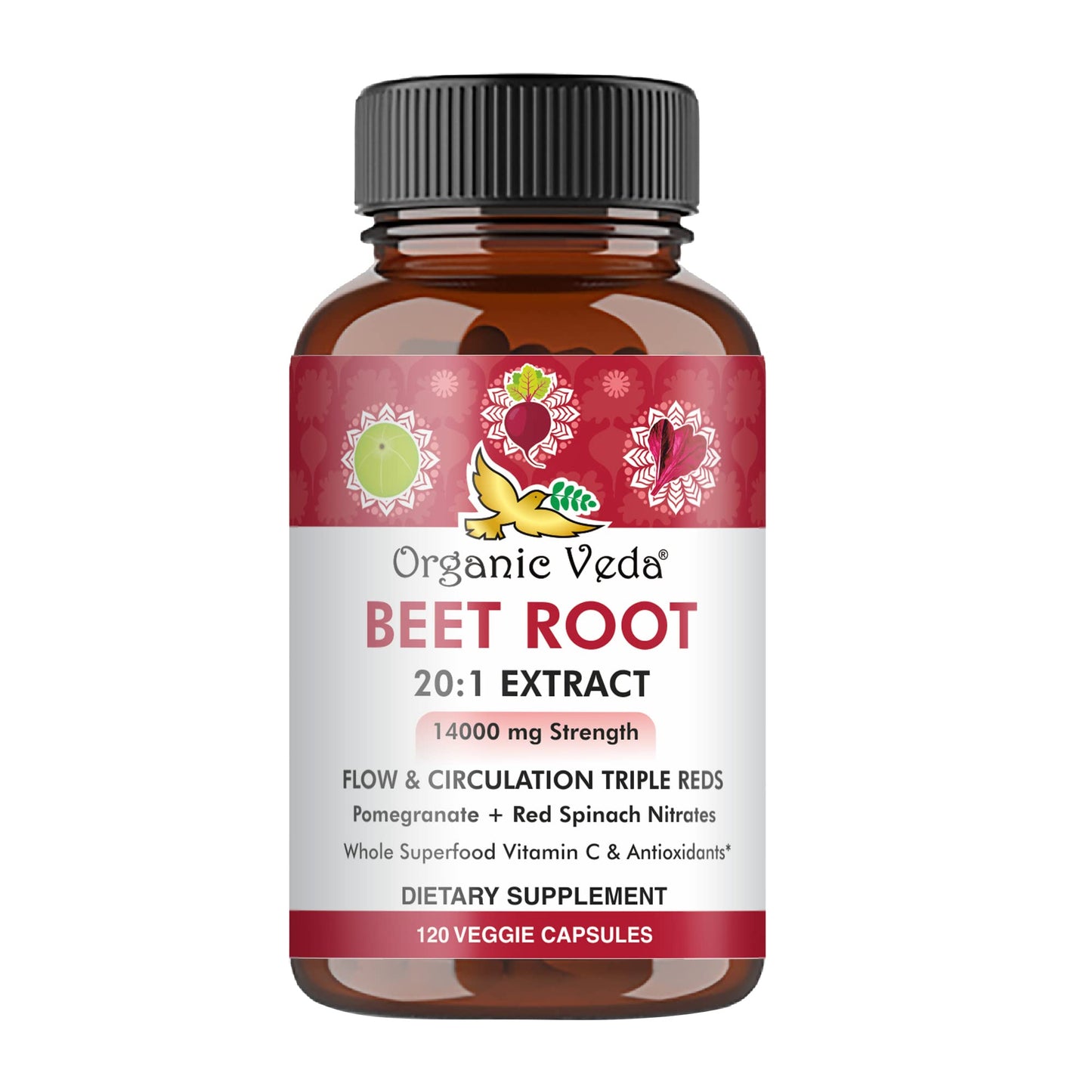 Organic Veda Beet Root Capsules - Triple Reds Nitric Oxide Beets Supplements - Concentrated Organic VedaUS supplements