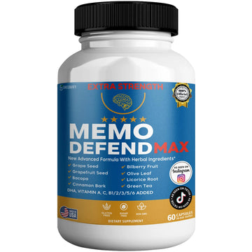 Memo Defend Max Memory Support Supplement, 60 Capsules, with Vitamins A C D E B Complex, DHA, Bacopa, Grapefruit Seed (1) GREENVIFYAu supplements