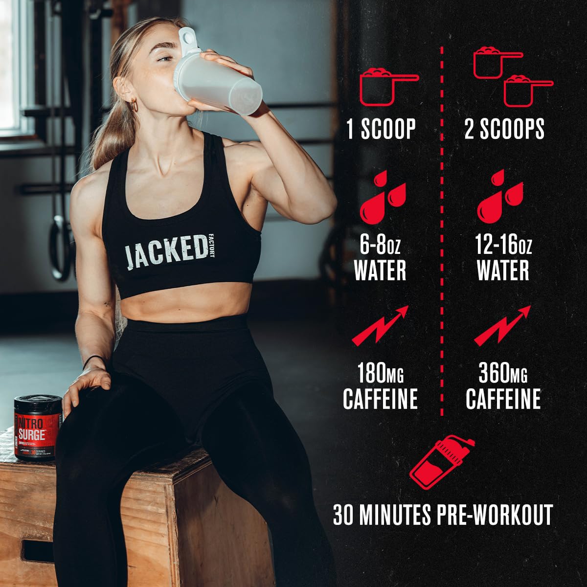 Jacked Factory NITROSURGE Shred Pre Workout Supplement - Energy Booster, Instant Strength Gains, Sharp Focus, Powerful Pumps - Nitric Oxide Booster & PreWorkout Powder Jacked FactoryUS supplements