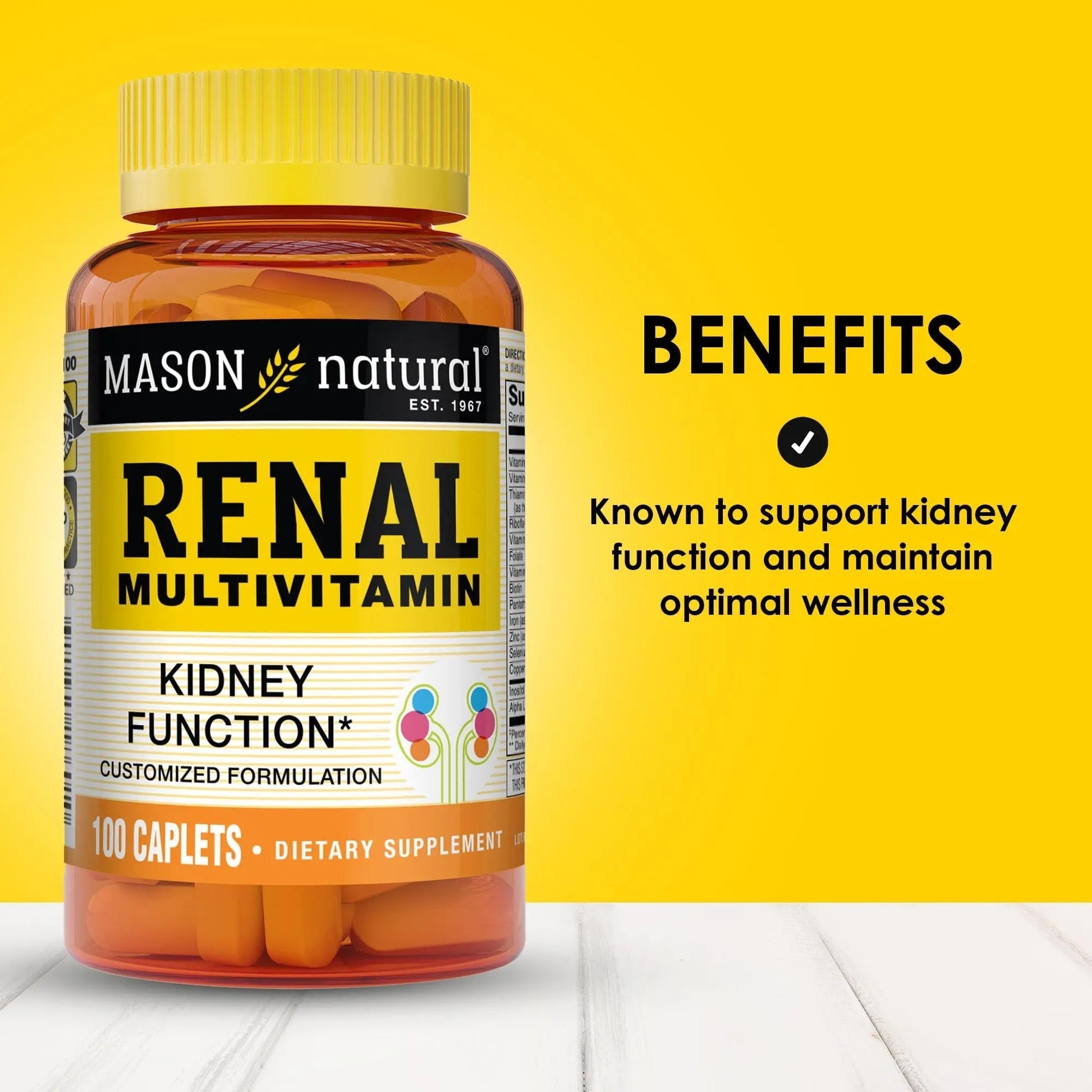 MASON NATURAL Renal Multivitamin, with ALA, Biotin, & B Vitamins for Daily Support,100 Caplets MASON NATURALAu supplements
