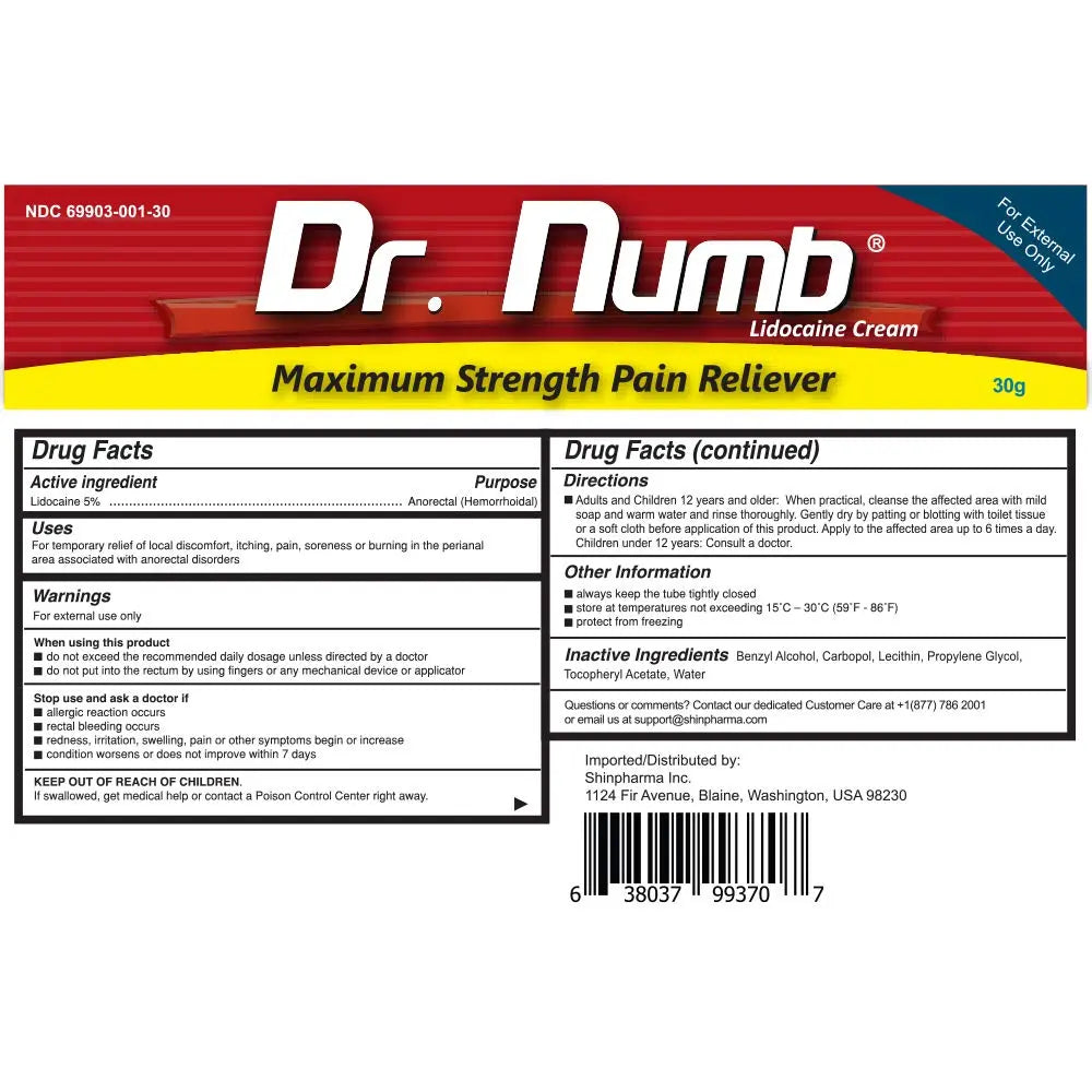 Dr. Numb 5% Lidocaine Numbing Cream, Fast-Acting Maximum Strength Topical Anesthetic Pain Relief Burn Itch Numb Cream with Vitamin E for Hemorrhoid Treatment, Local and Anorectal Uses - 30g 4 Pack Dr. NumbAu supplements