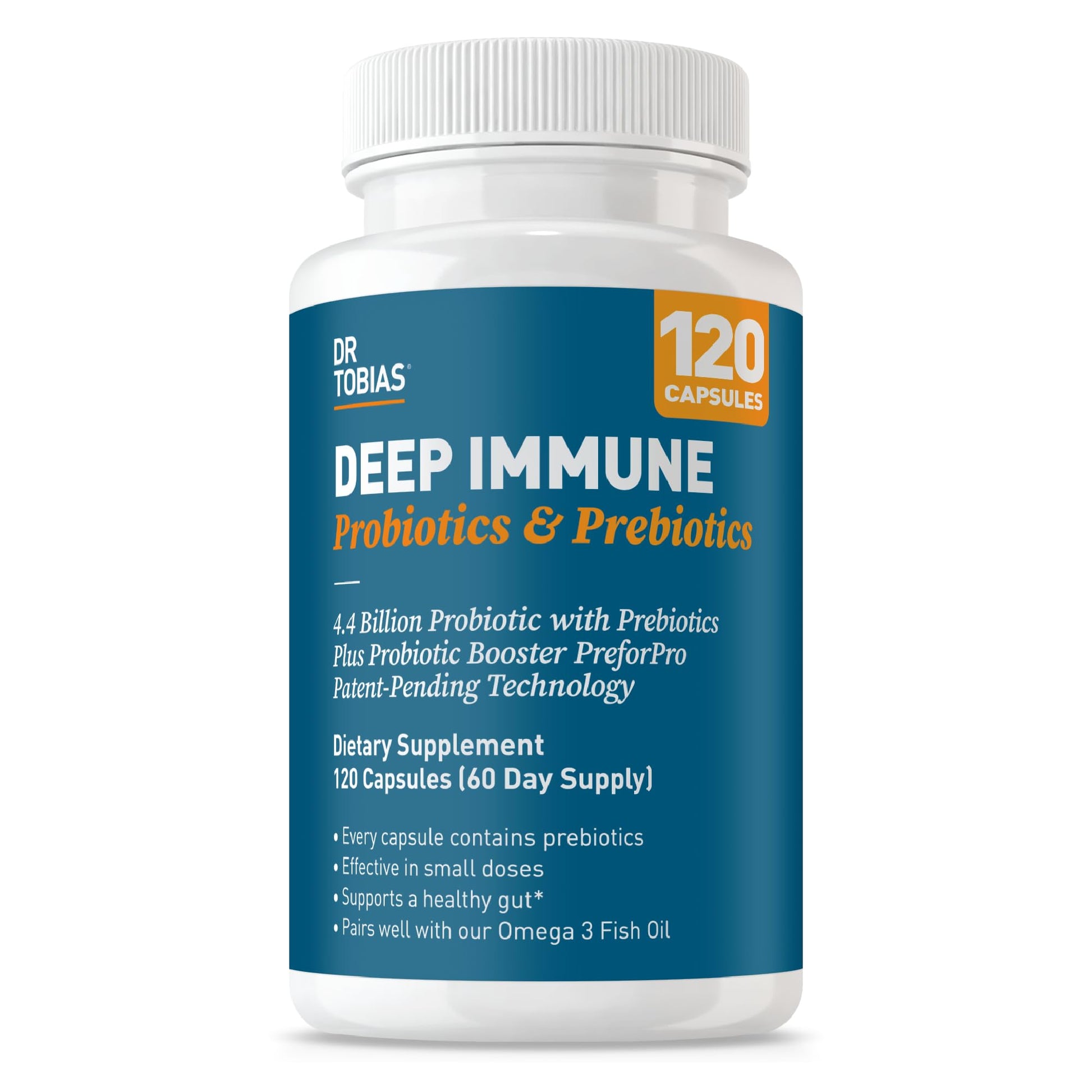 Dr. Tobias Deep Immune Probiotics & Prebiotics - Dual Action Digestion & Immune Support with PreforPro Prebiotics & Spore Forming Probiotics for Women & Men - 120 Capsules (60 Servings) Dr. TobiasAu supplements