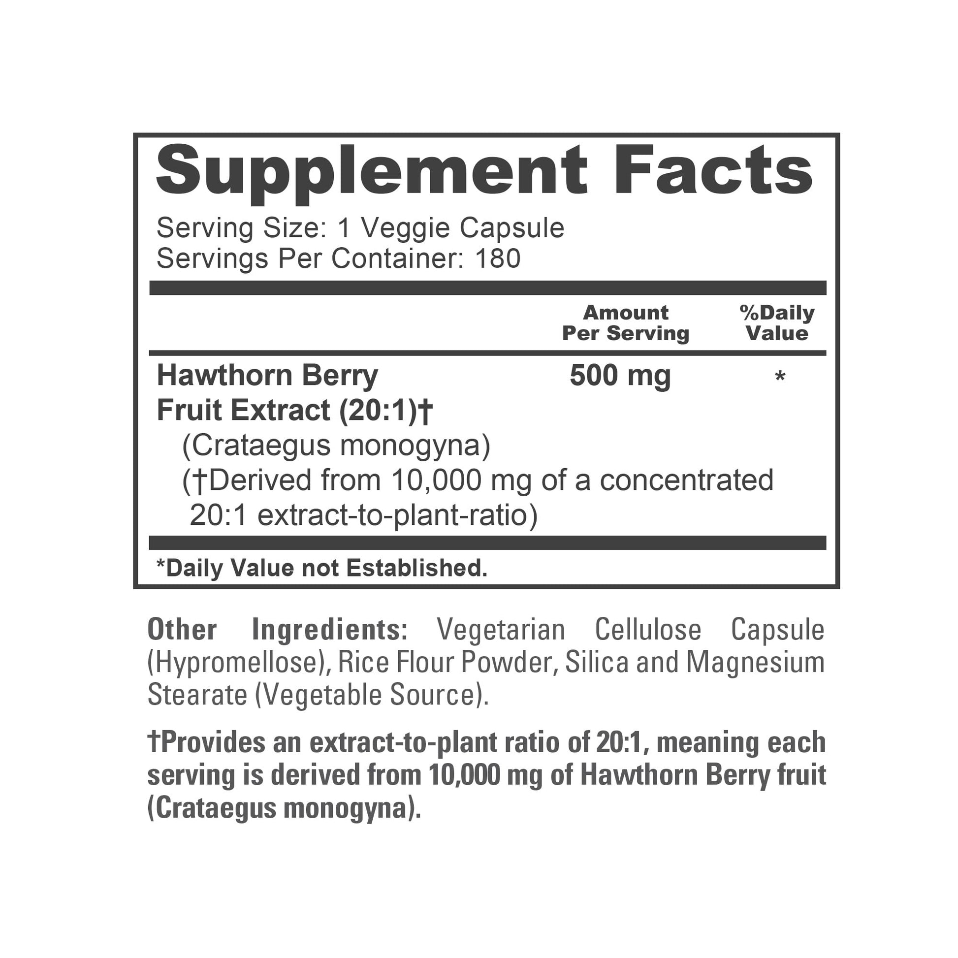 NusaPure Hawthorn Berry 20:1 Extract, 500 mg Equivalent to 10,000 mg 180 Veg Caps, Suitable for Vegetarians, Vegan, Non-GMO Dietary Supplement NusaPureAu supplements