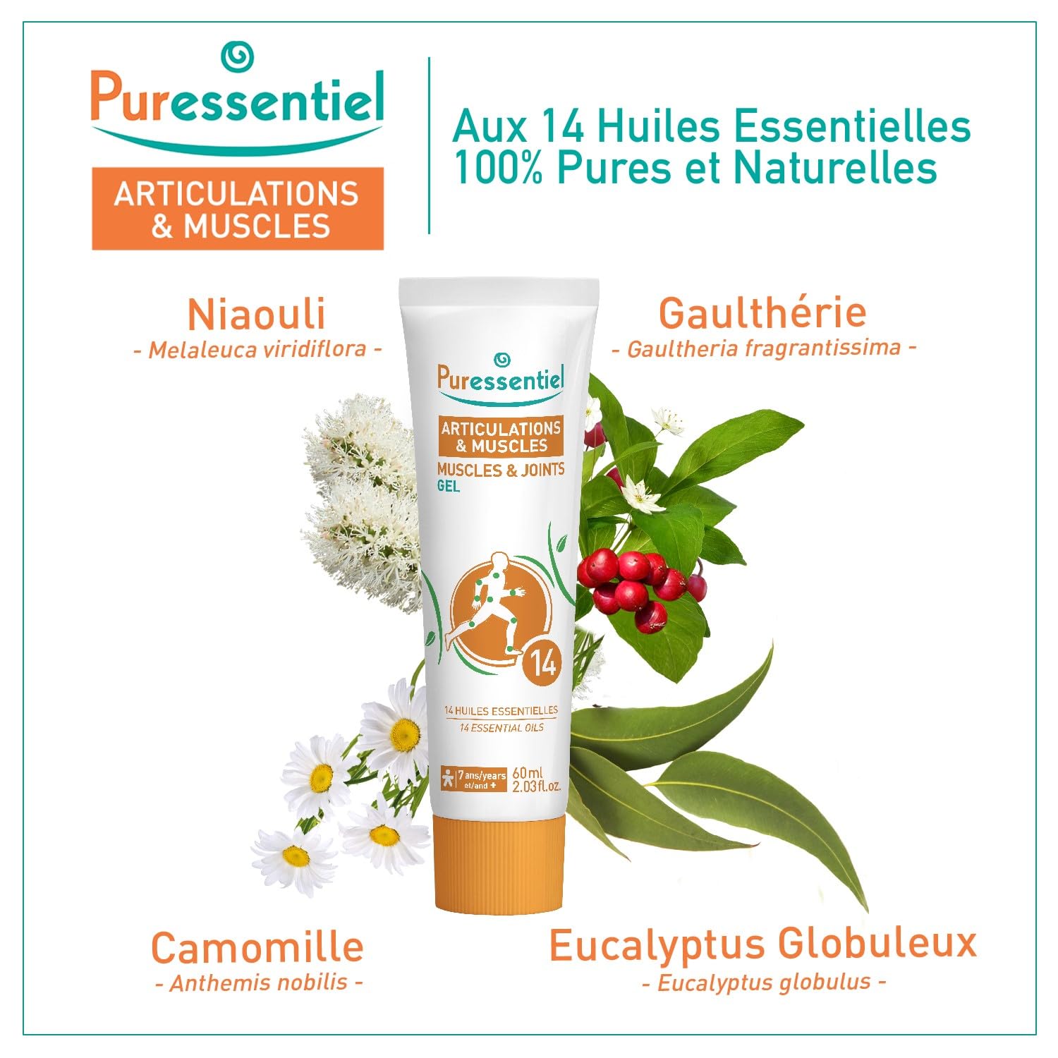 Puressentiel Muscles and Joints Gel - Soothing Gel for Muscle Relief and Knee Relief - Cooling Gel for Foot Relief - Back Gel - 2.02 oz PuressentielAu supplements