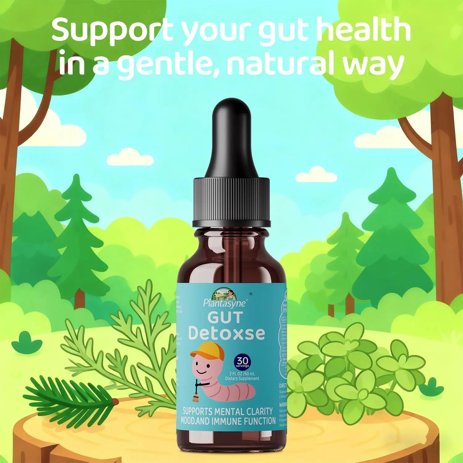 Plantasyne Herbal Gut Cleanse Drops with Black Walnut Hull & Barberry Root | Gentle Liquid Detox for Gut & Colon Support | for Adults & Kids|30 Servings Plantasynenz supplements
