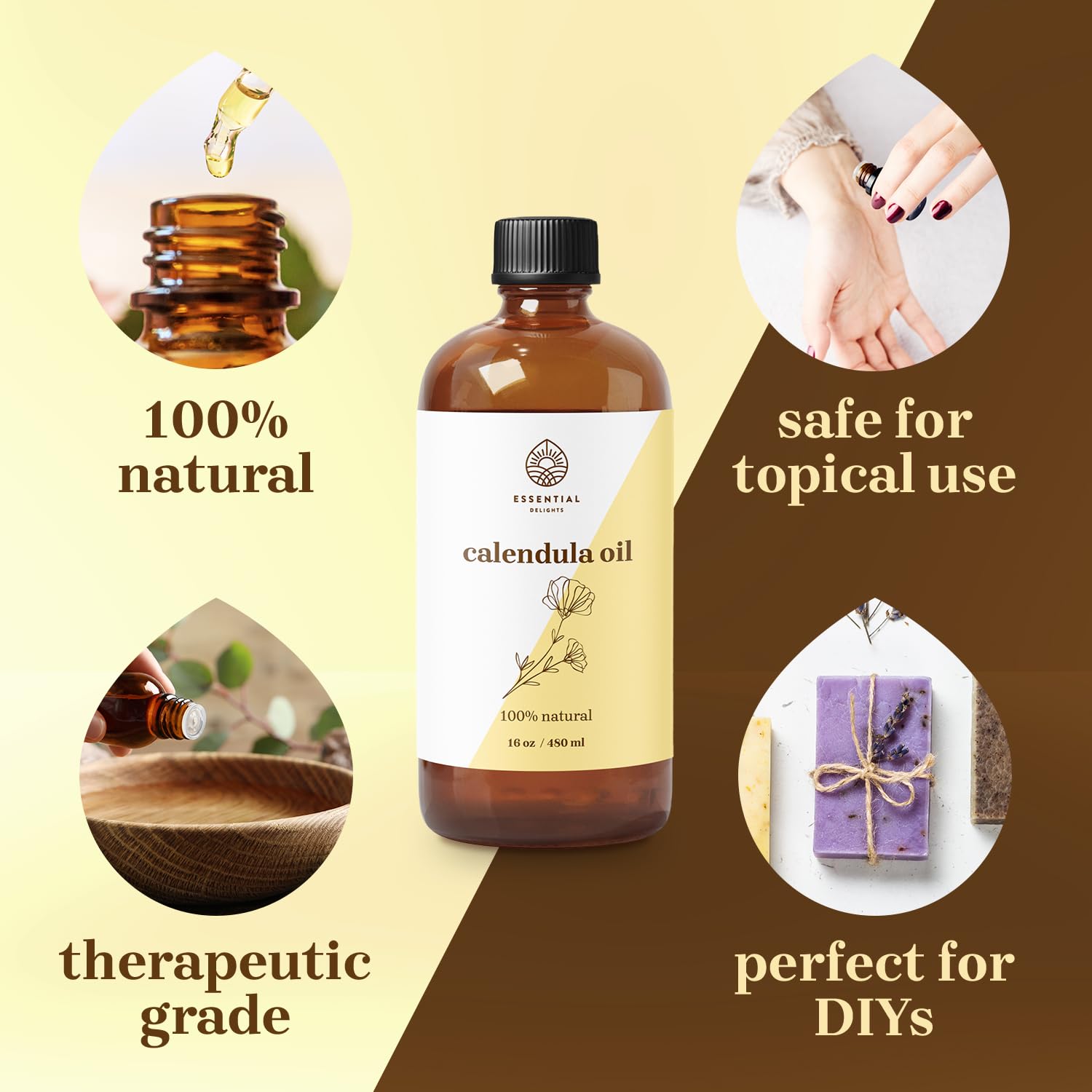 Essential Delights Calendula Oil - Premium Carrier Oil (16 fl oz) | for Skin, Face, Body, Hair Revitalization Essential DelightsAu supplements