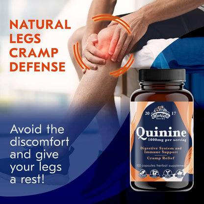 Leg Cramps Support Organic Pills - 1000 mg - Quinine Tablets for Cramp Defense FLORIDA HERBSUS supplements