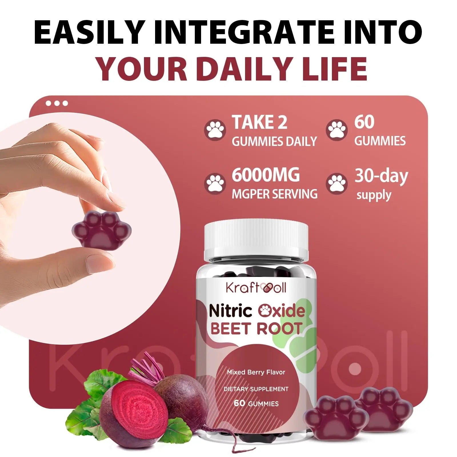 Kraftvoll Nitric Oxide Beet Root Gummies – Sugar-Free Beet Chewables, Mixed Berry Flavor with Grapeseed Powder, Pomegranate, Vitamin C & B12 – Nitric Oxide Supplements for Men – 60 Gummies (2 Bottles) Kraftvollnz supplements