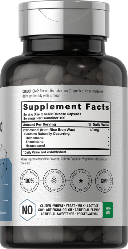 Policosanol 40mg | 200 Capsules | Non-GMO and Gluten Free | by Horbaach HorbäachUS supplements