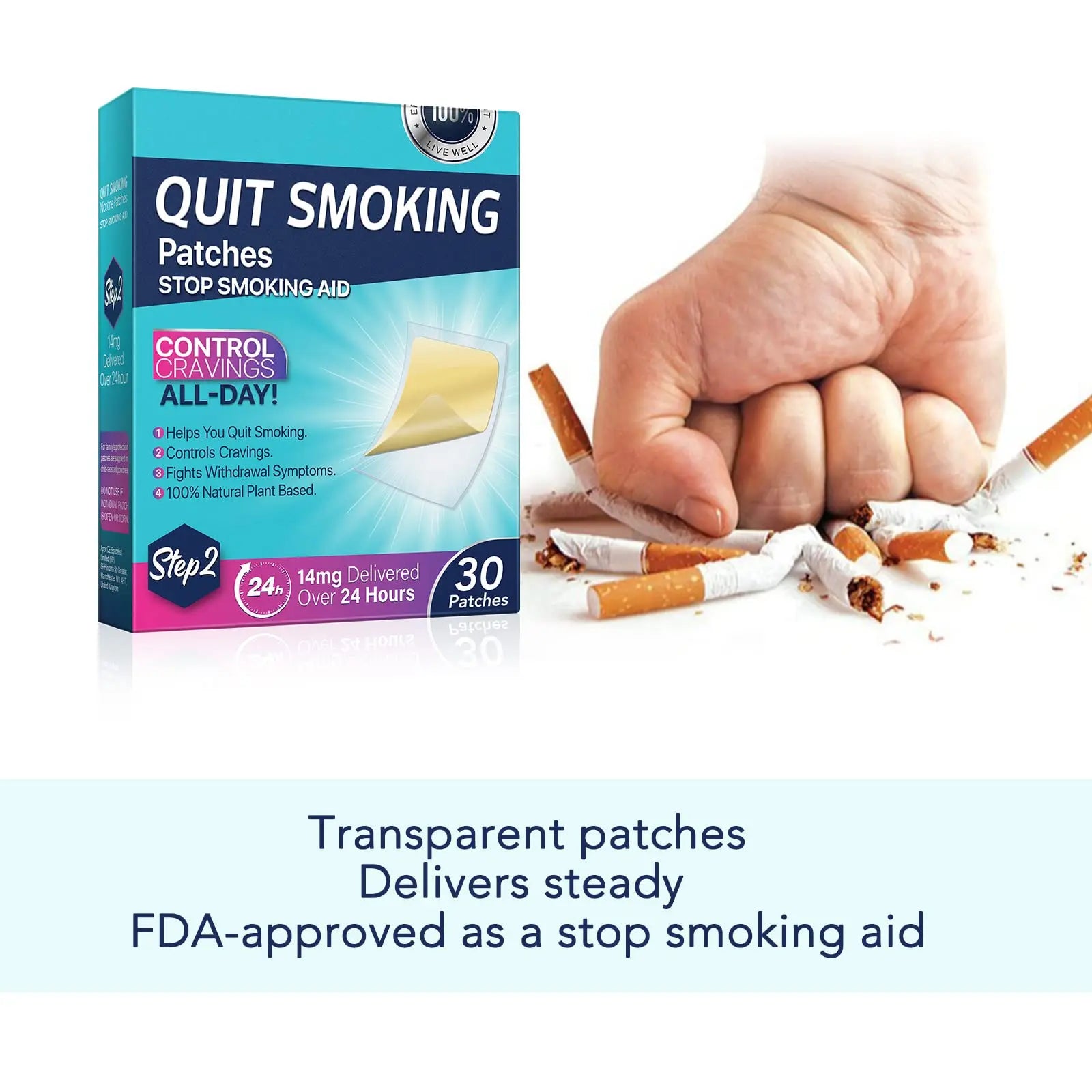 Step 2 Quit Smoking Patches, 14mg Stop Smoking Aids Patches, 30 Count Quit Smoking Stickers that Work with 2 Weeks, Helping Quit Patch, Easy & Effective Anti-Stickers NenMaoKeNunz supplements