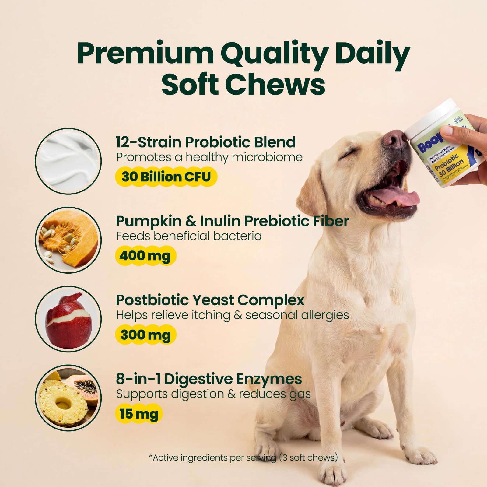 Boops Pets Probiotics for Dogs – 30 Billion CFU with Pre, Postbiotics & Digestive Enzymes – Supports Gut Health, Immunity, Loose Stools & Allergies – Filet Mignon Flavor – Vet Formulated – 60 Chews Boops PetsAu supplements