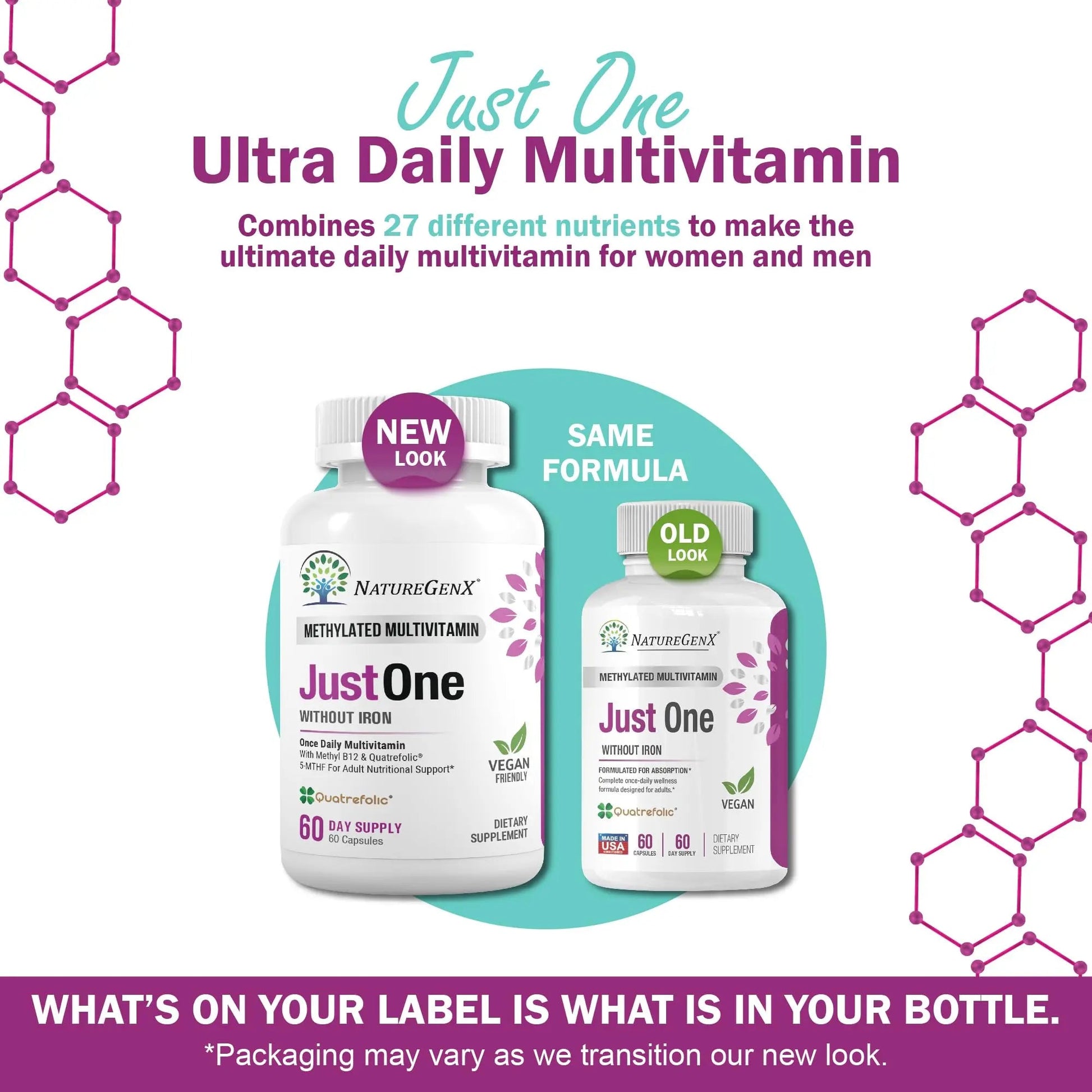 NatureGenX Just One Daily Methylated Multivitamin - 60 Caps Pure Methyl B12, Methylfolate MTHFR Support Supplement Iron Free Methylated Vitamins NatureGenXAu supplements