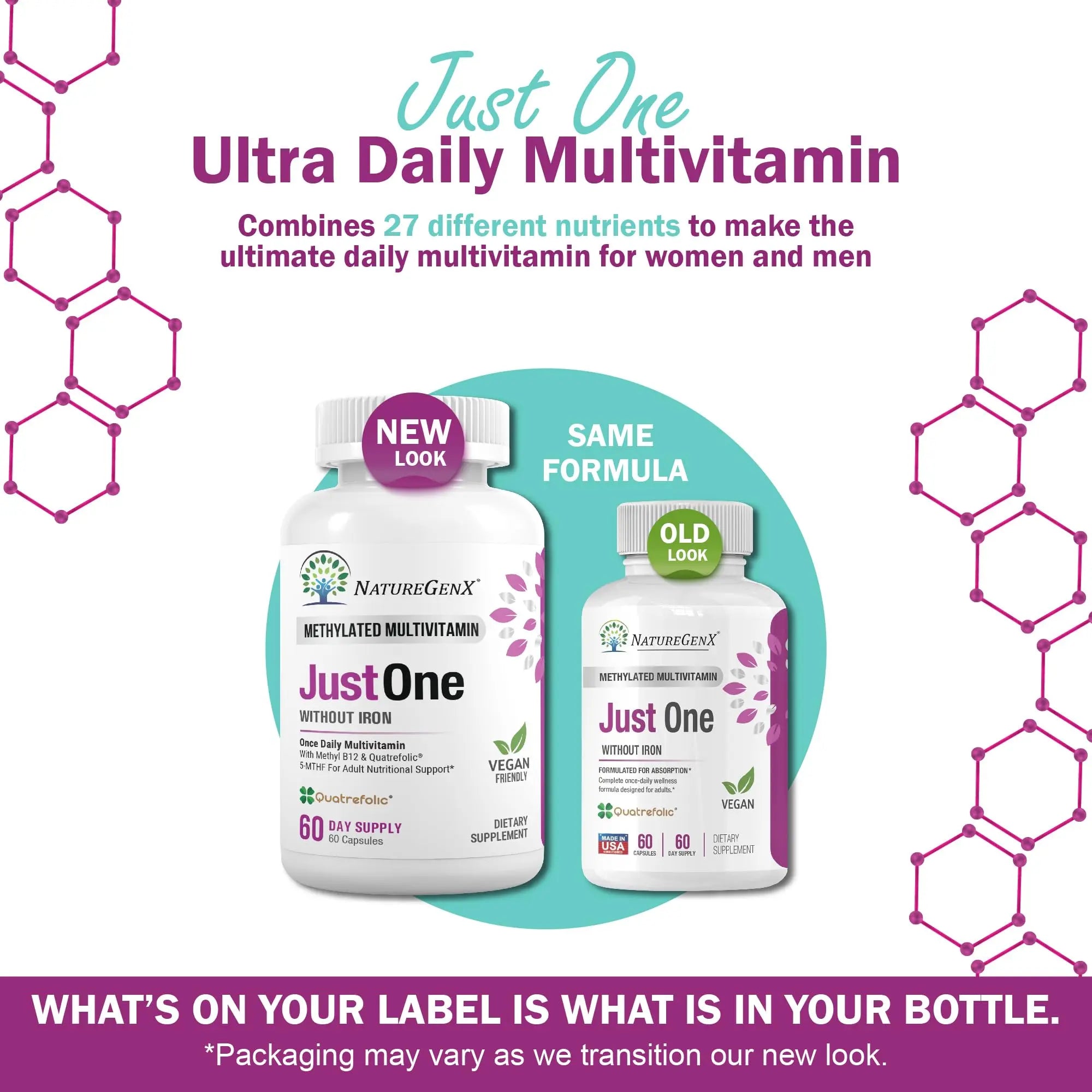 NatureGenX Just One Daily Methylated Multivitamin - 60 Caps Pure Methyl B12, Methylfolate MTHFR Support Supplement Iron Free Methylated Vitamins NatureGenXAu supplements