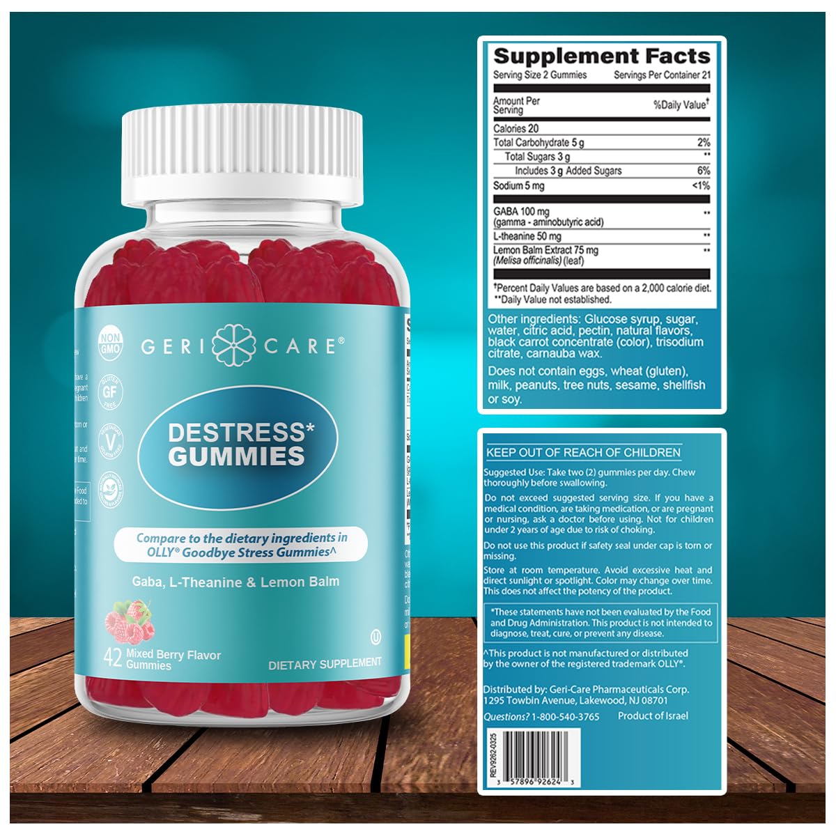 GeriCare DeStress Gummies with GABA, L-Theanine & Lemon Balm Mixed Berry Flavor – 42 Count – Supports Relaxation & Mental Clarity – Non-GMO, Gluten-Free, Vegan GeriCareAu supplements
