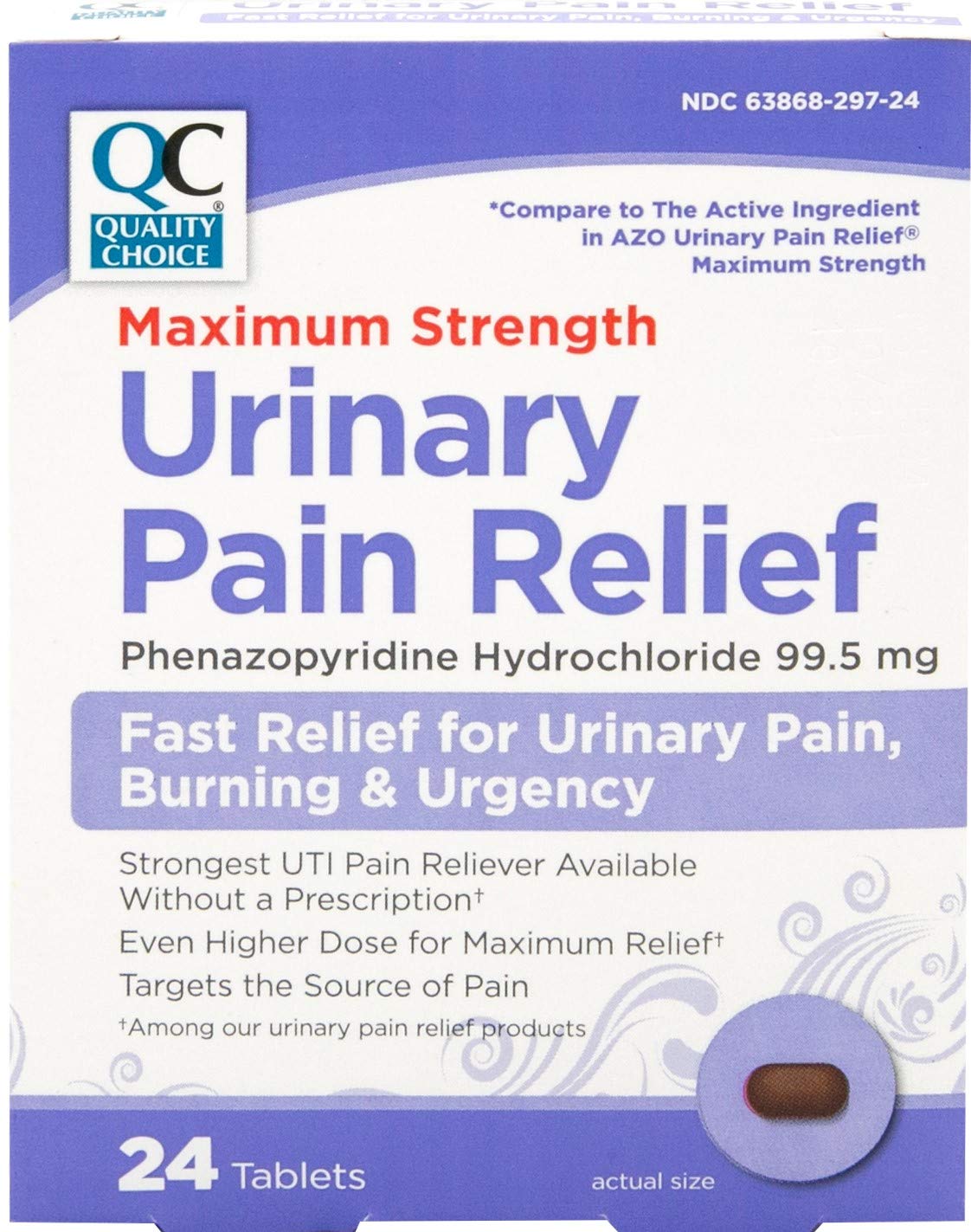 Quality Choice Max Strength Urinary Pain Relief, Maximum Strength Fast Relief of UTI Pain, Burning, and Feeling of Urgency to Pee, 24 Count Package of Tablets Quality ChoiceAu supplements