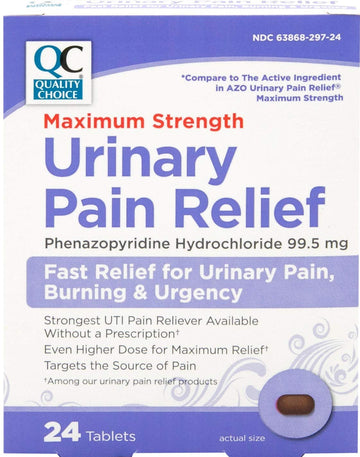 Quality Choice Max Strength Urinary Pain Relief, Maximum Strength Fast Relief of UTI Pain, Burning, and Feeling of Urgency to Pee, 24 Count Package of Tablets Quality ChoiceAu supplements