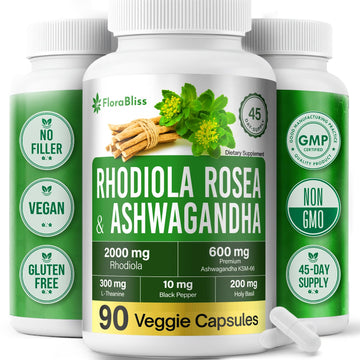 FloraBliss Rhodiola Rosea with Ashwagandha KSM-66, L-Theanine, Holy Basil & Black Pepper - 90 High Potency Vegan Capsules - 45-Day Supply FloraBlissAu supplements