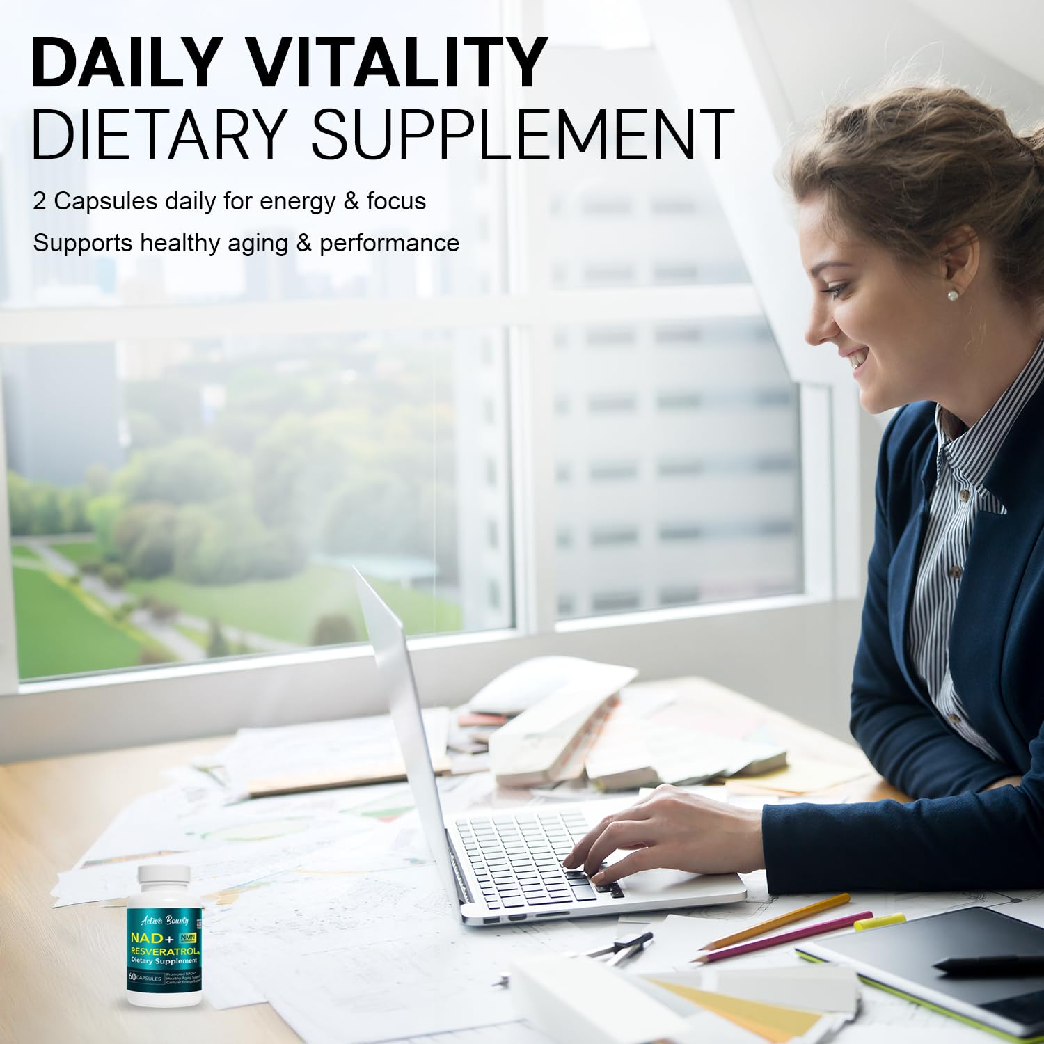 NAD+ Resveratrol Supplement with Quercetin – NMN Alternative for Cellular Energy Support, Focus & Healthy Aging – High Potency 500mg NAD+ Formula, Vegan, Non-GMO, Gluten-Free, Made in USA, 60 Capsules Active BountyAu supplements