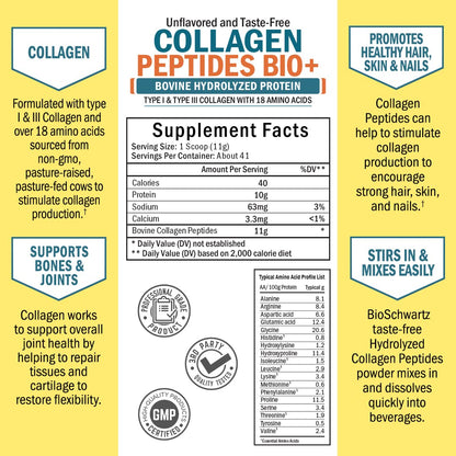 Collagen Peptides Powder - Grass Fed, Pasture Raised with Aminos - Promotes Healthy BioSchwartzUS supplements