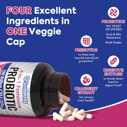 Surebounty Probiotics for Women, 120 Billion CFU 34 Strains, Prebiotics + Digestive Enzymes SurebountyUS supplements