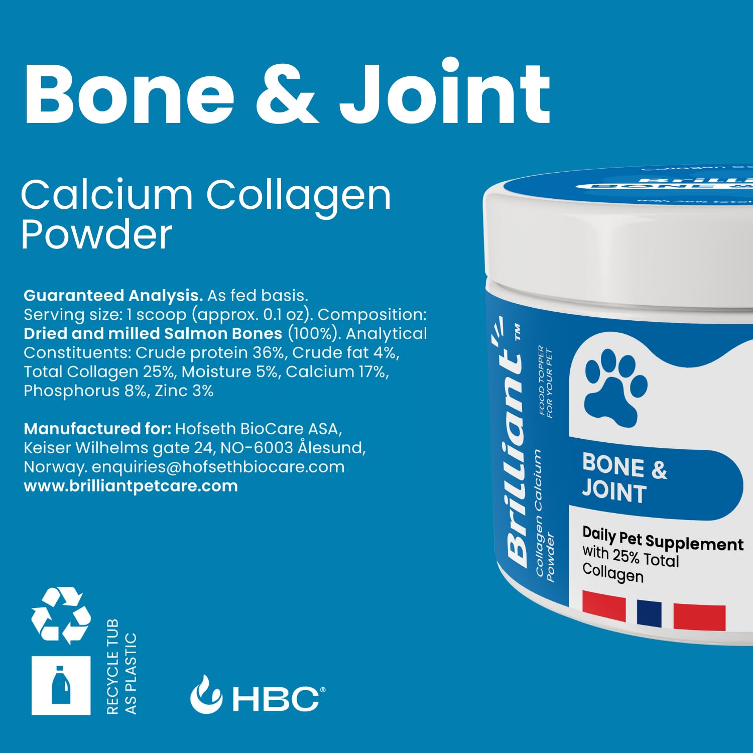 Hofseth BioCare Brilliant Bone & Joint Supplement for Dogs - High Strength Calcium & Collagen Powder for Joint & Hip Support, Essential Supplement for Dog’s of All Ages - 10.6 Oz Hofseth BioCareAu supplements