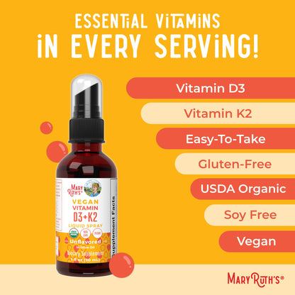 MaryRuth's Organic D3 + K2 Spray for Adults & Kids for Bone Health | Vitamin D3 as Cholecalciferol | Vitamin K2 | Immunity | Mineral Absorption | Heart Health | Vegan | Non-GMO | Gluten Free | 1 Fl Oz MARYRUTH'SUS supplements
