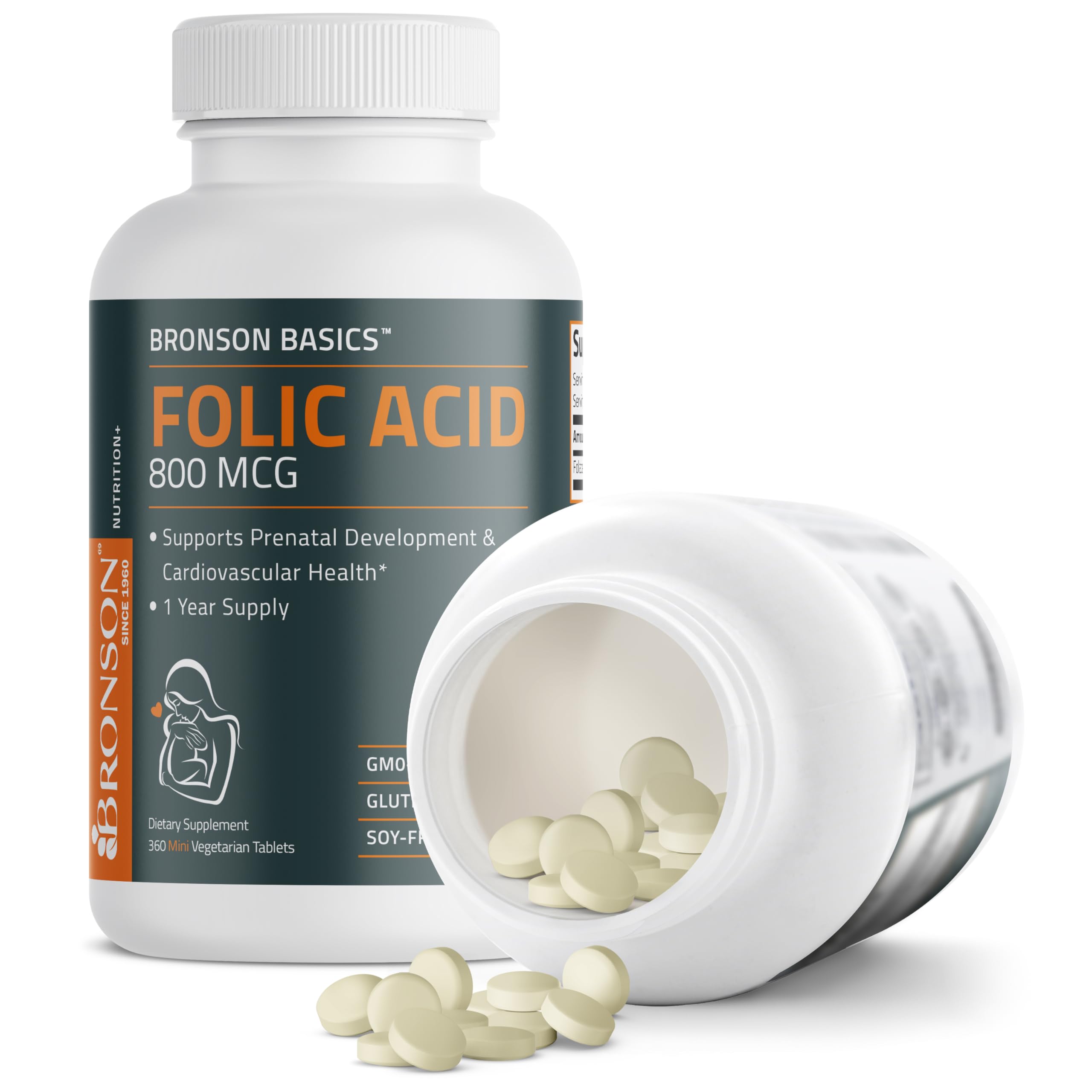 Bronson Folic Acid 800 MCG Supports Prenatal Development, 1 Year Supply, Non-GMO BronsonAu supplements