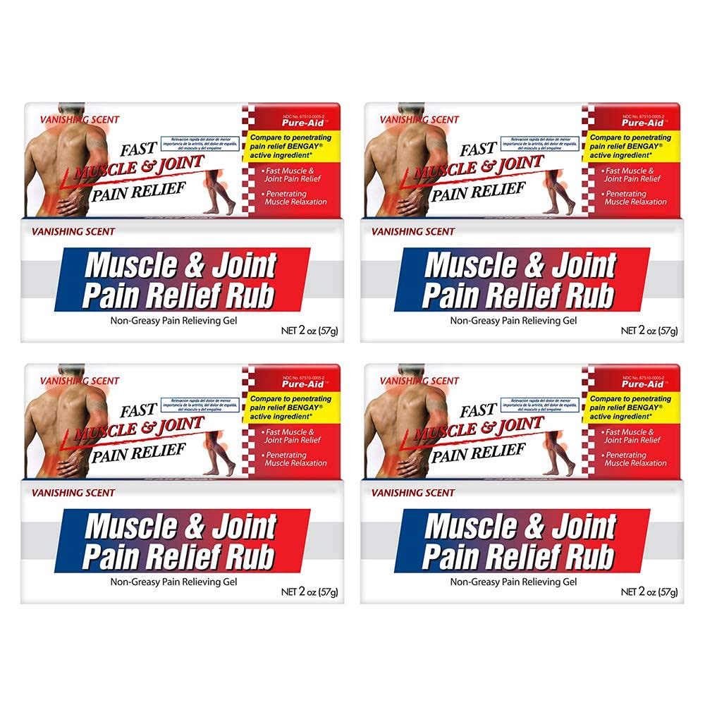 Pure-Aid Muscle & Joint Pain Relief Rub, Fast Relief from Minor Arthritis, Backache, Muscle & Joint Pain Non-Greasy Cream, 2oz (4pk) Pure-AidAu supplements