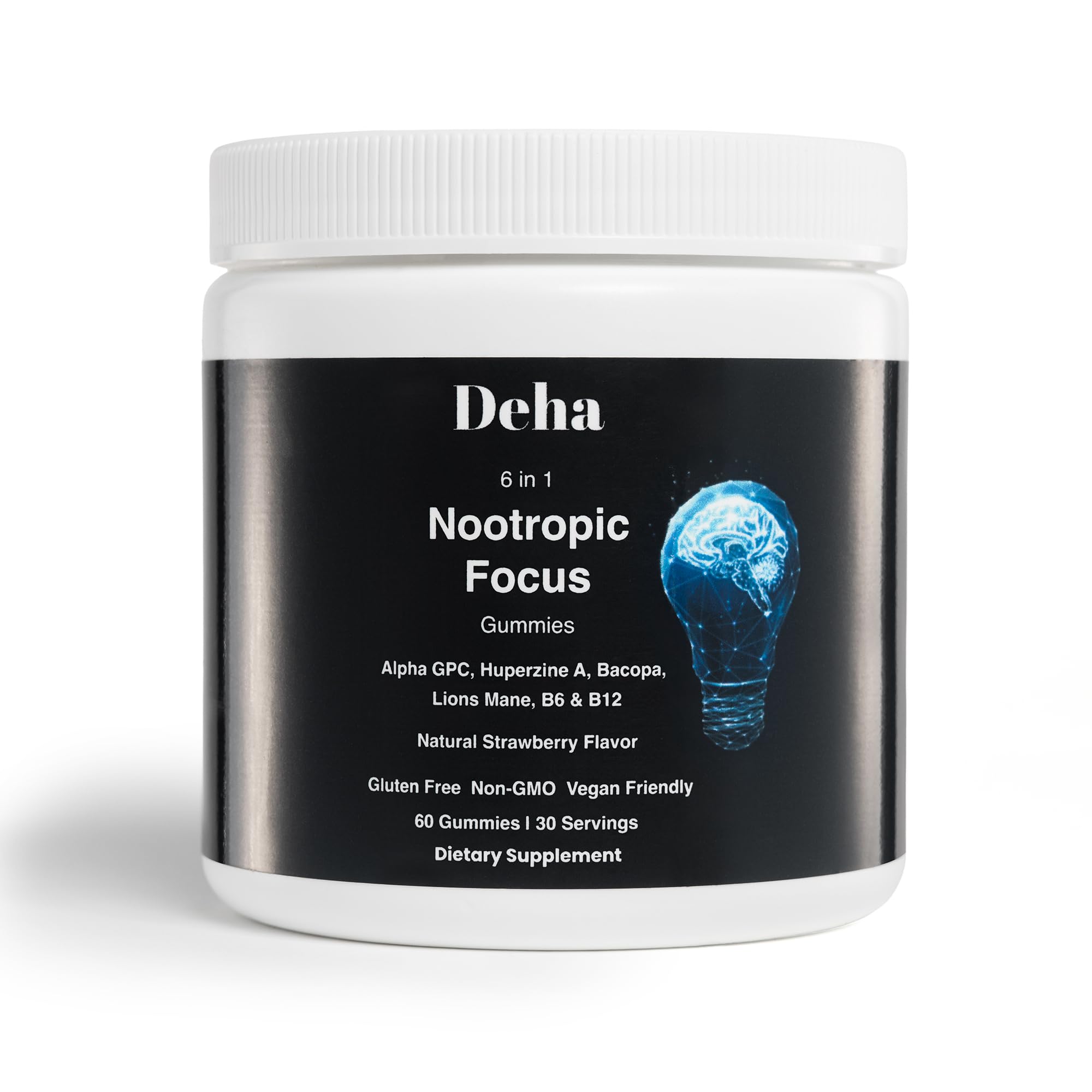 Deha Focus Gummies Nootropic Brain Supplement with Vitamin B6 Vitamin B12, Alpha GPC, Huperzine A, Bacopa Monnieri, Lions Mane Mushroom Gummies – Vegan, Non-GMO, Gluten-Free – 60 Gummies DehaAu supplements