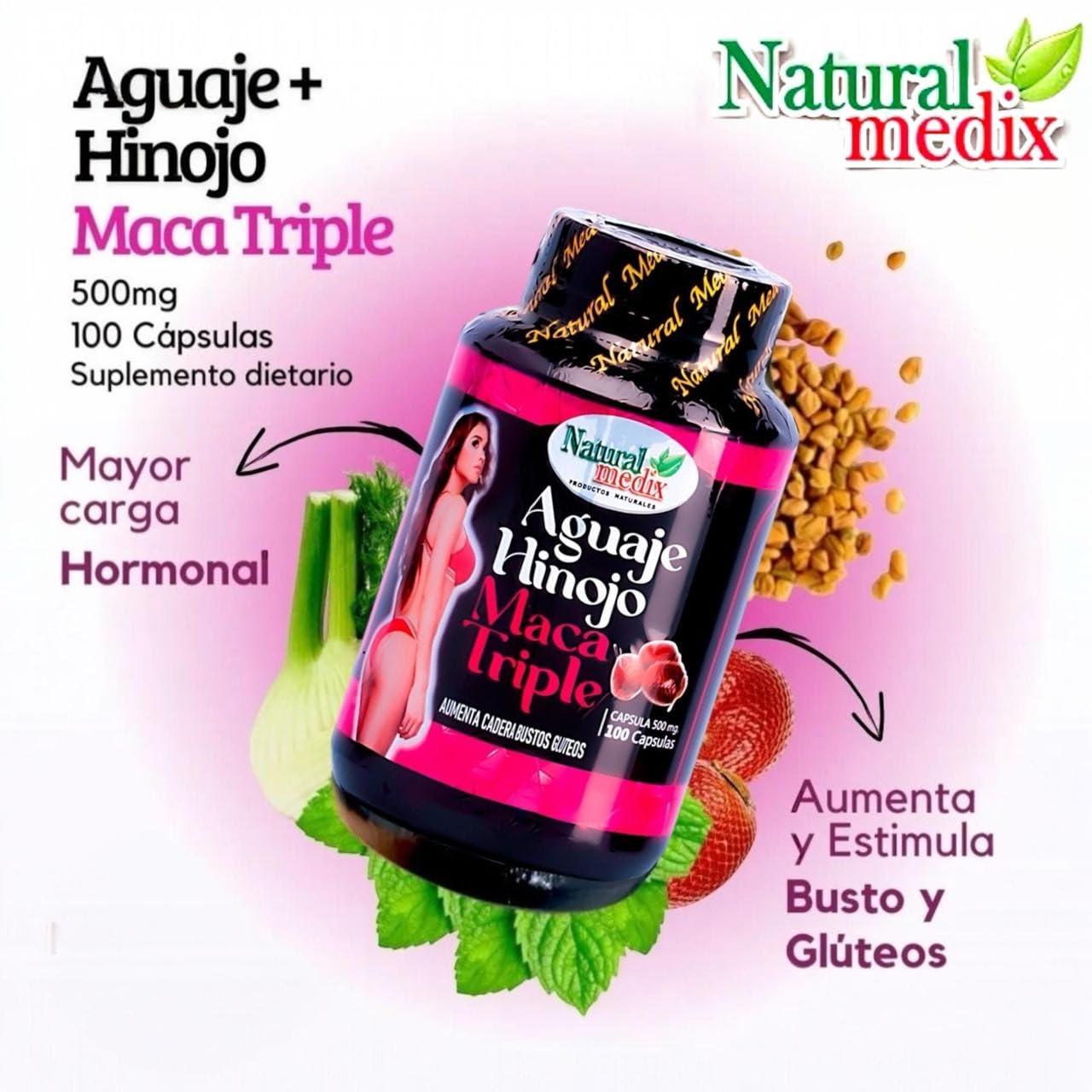 Natural medix Aguaje Hinojo Maca Triple (Maca Root Supplement) Premium 100 Capsules | Premium Botanical Blend for Feminine Balance & Confidence Natural medixAu supplements