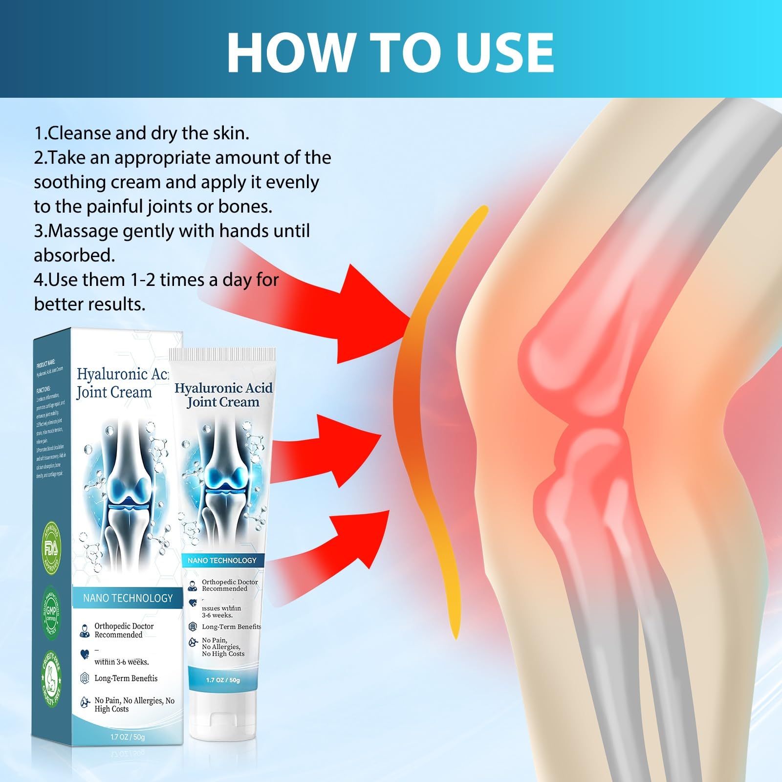 2 PCS Hyaluronic Acid Joint R-epair Gel, Soothing Massage Gel, Quickly Relieve Joint discomfort for Back, Neck, Kne, Soothing Relief for Dry, Cracked Skin Joint Activities Throughout The Body SANZHUANAu supplements