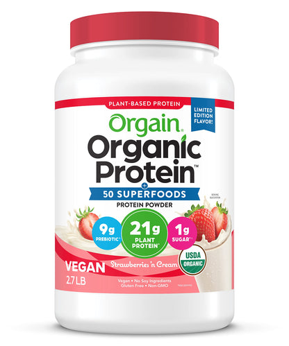 Orgain Organic Vegan Protein Powder + 50 Superfoods, Strawberries and Cream OrgainUS supplements