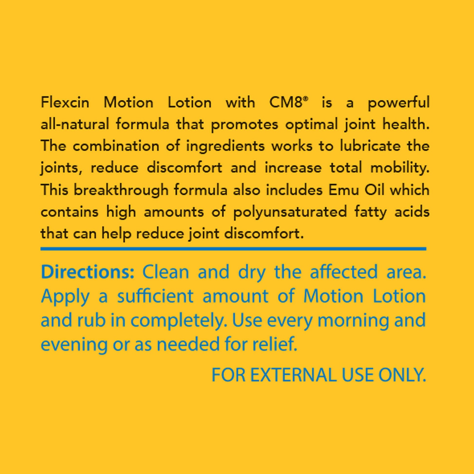 Flexcin Motion Lotion with CM8 - Joint & Muscle Therapy Cream for Back, Neck, Knee, Hand, Foot - Fast Absorbing with DMSO, Emu Oil, Aloe Vera - Non-Greasy 4oz Jar FlexcinAu supplements