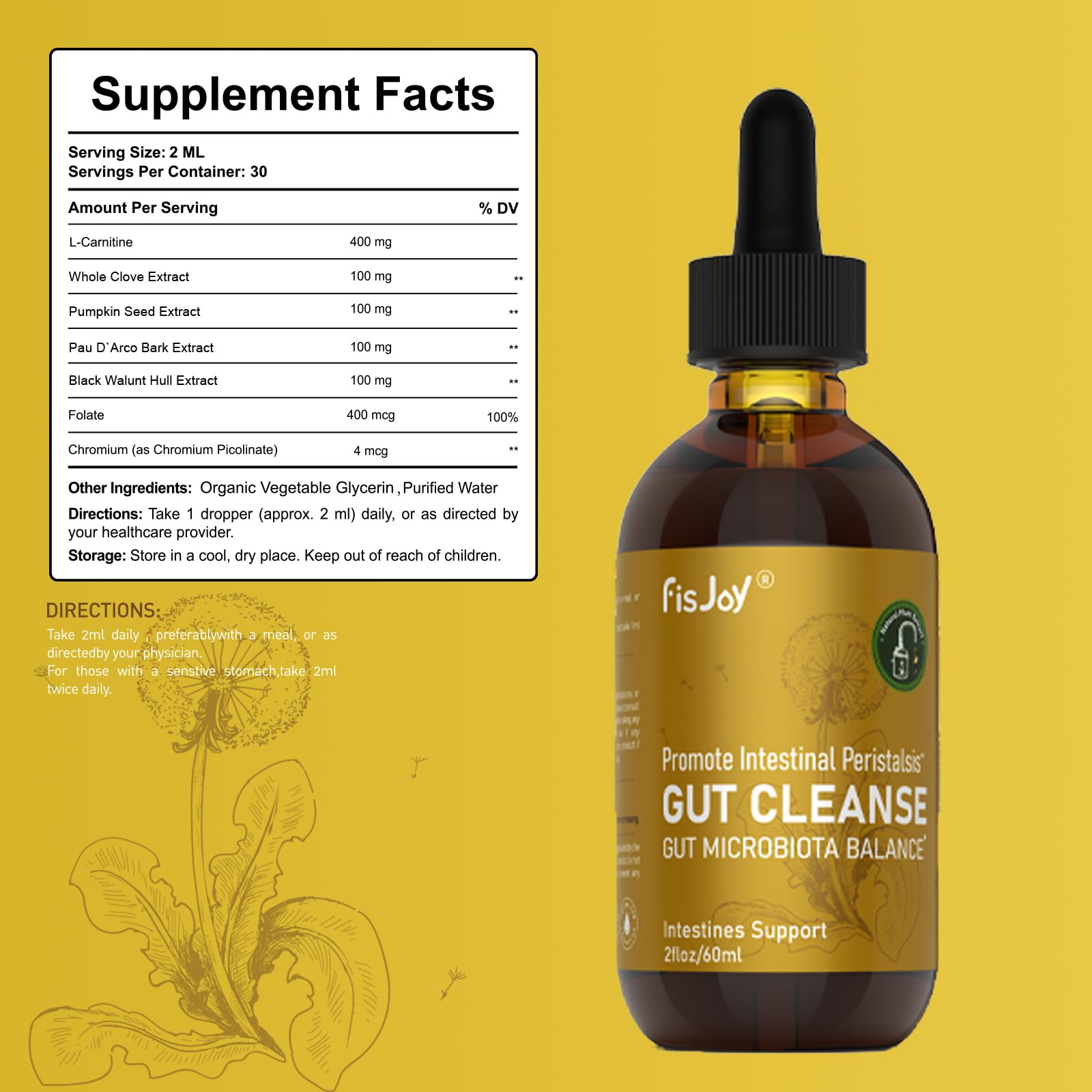 Fisjoy L-Carnitine & Herbal Liquid Drops – Gentle Daily Digestive Support with Pumpkin Seed, Clove & PAU D’Arco Extracts, Folate & Chromium, Vegan, Sugar-Free, 2 fl oz (60 mL) FisjoyAu supplements