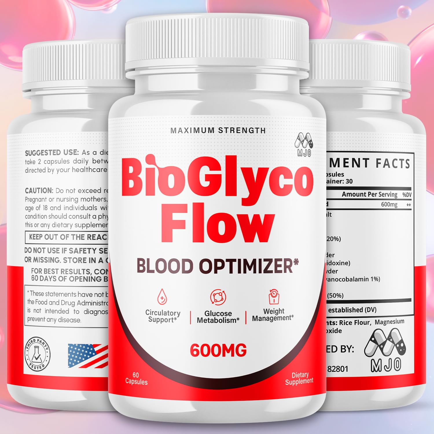 BioGlyco Flow Capsules, Official BioGlyco Flow Pills with All Natural Ingredients, Advanced Overall Health & Wellness Support in a Vitamin Supplement with Maximum Strength Multivitamins (60 Capsules) MJOAu supplements