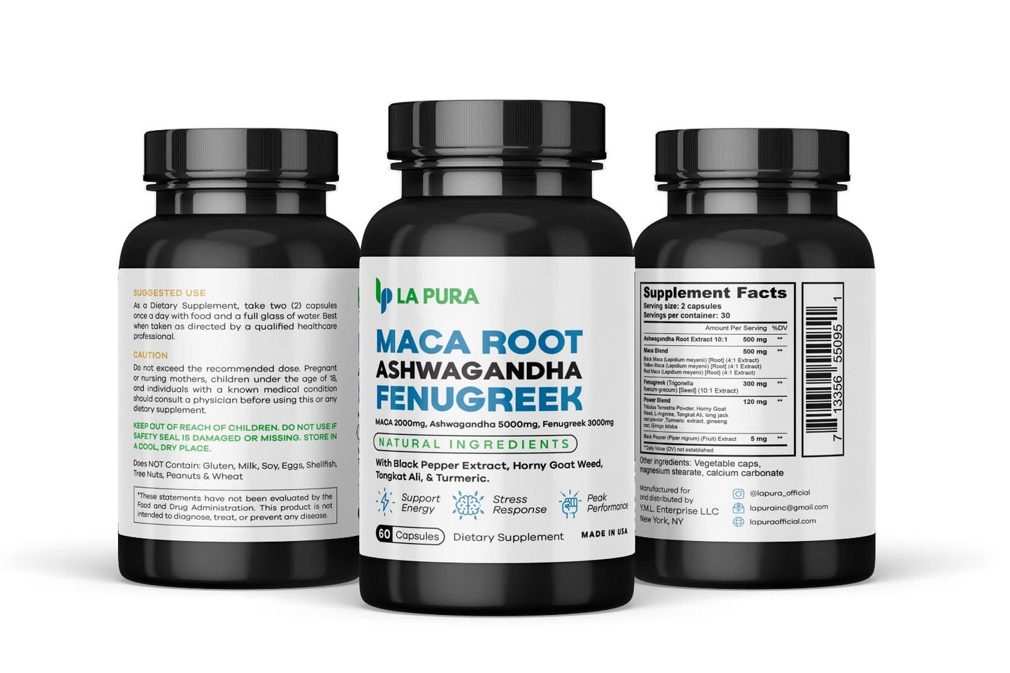 LaPura Ashwagandha 5000mg Maca Root 2000mg Fenugreek 3000mg Supplement LaPuraUS supplements