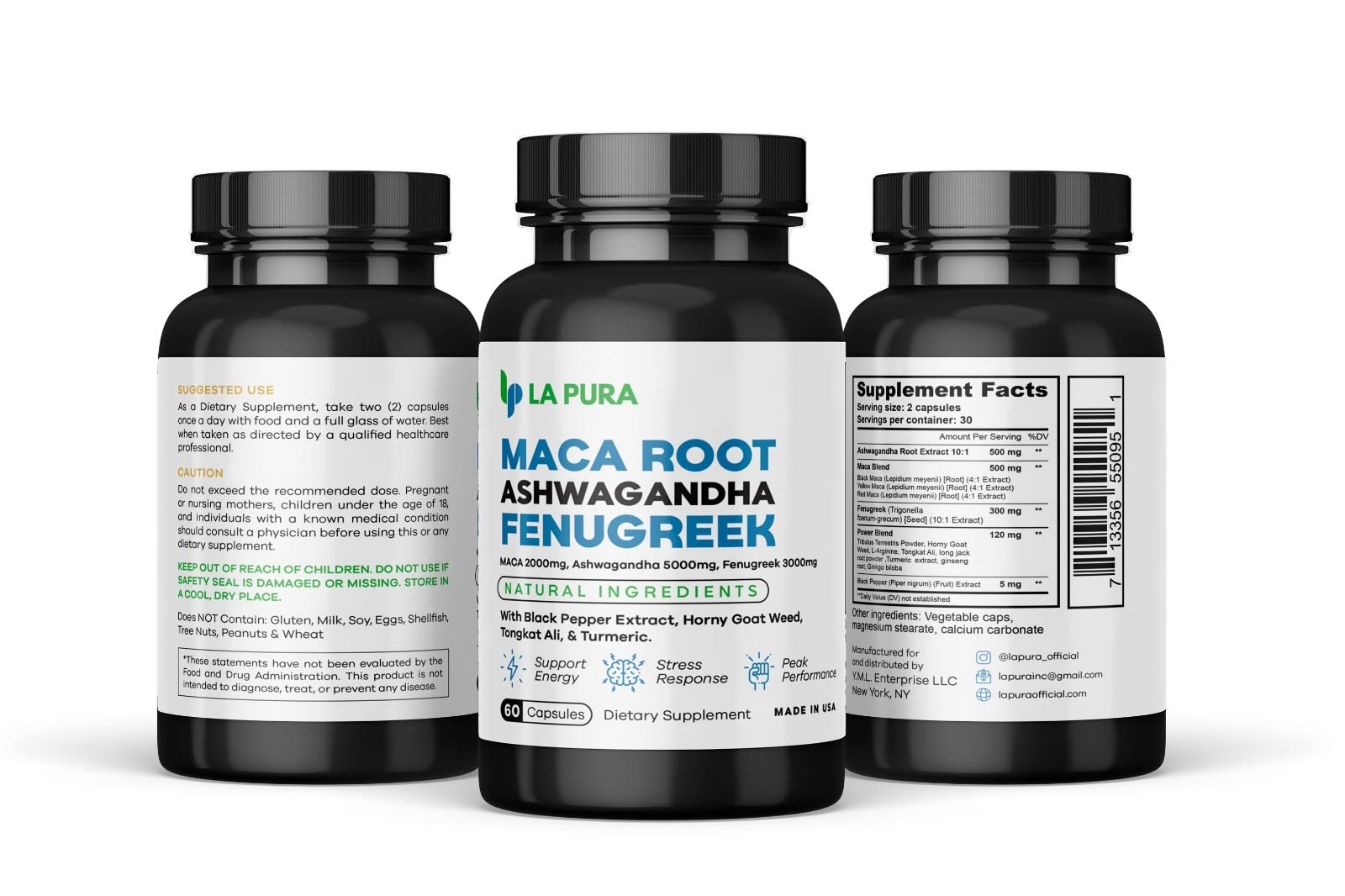 LaPura Ashwagandha 5000mg Maca Root 2000mg Fenugreek 3000mg Supplement LaPuraAu supplements