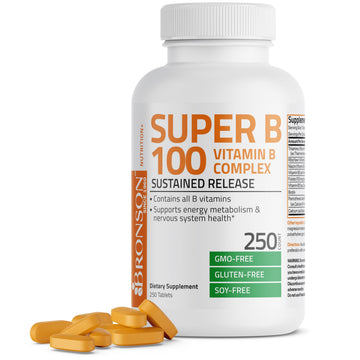Bronson Super B 100 Vitamin B Complex Sustained Release Contains All B Vitamins BronsonAu supplements