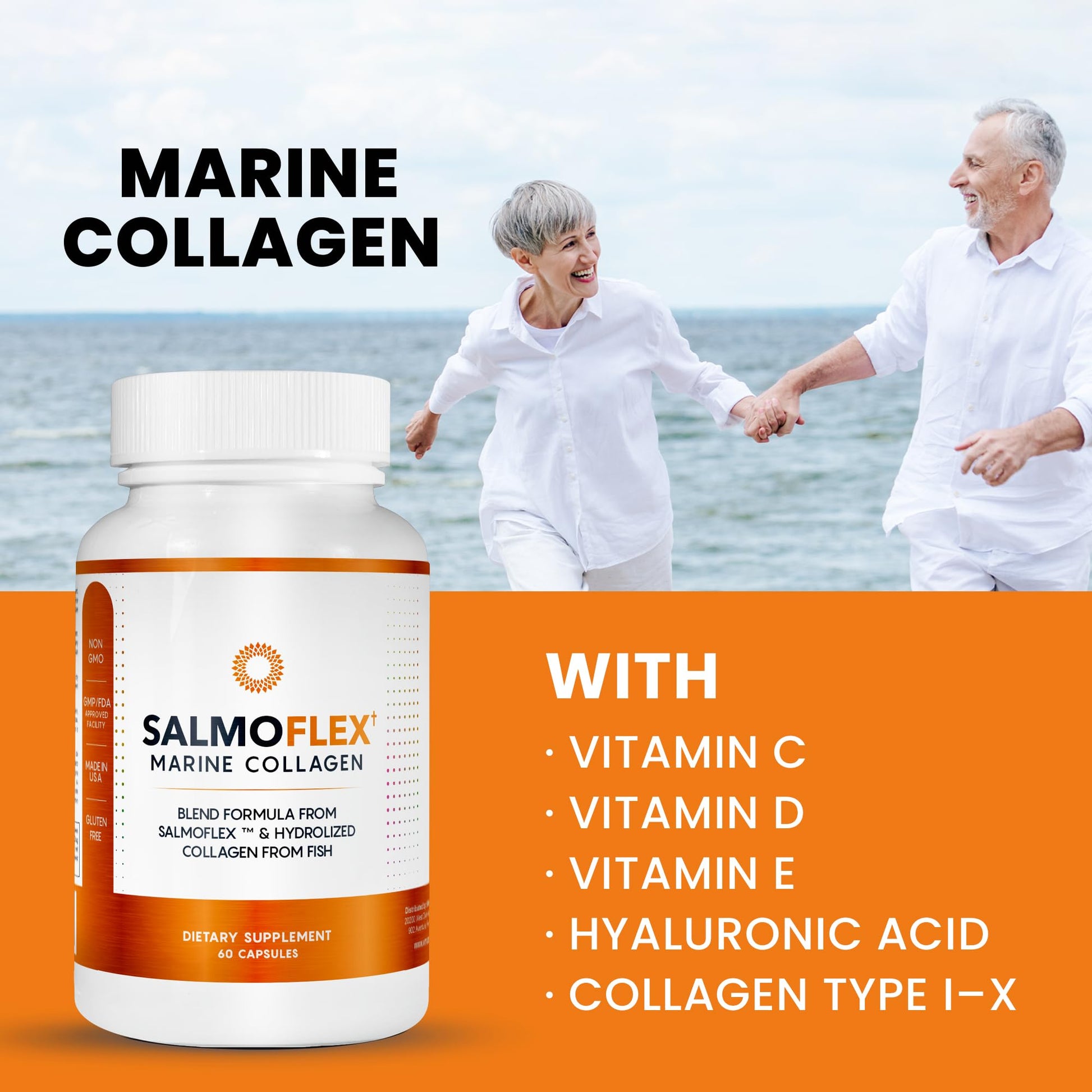 VITASEI Salmoflex Marine Collagen Peptides Pills W/Hyaluronic Acid, Vitamin C, D, E | Salmon Supplements - Hair, Skin, Nails | Multivitamin for Women & Men | Knee, Joint Relief - 60 Capsules VITASEIAu supplements