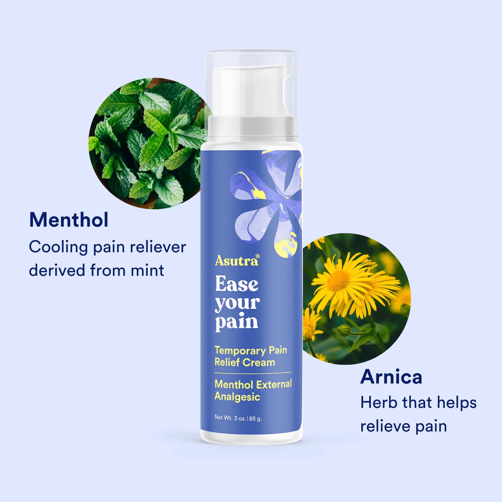 ASUTRA Relief Cream, 3 oz - Cooling Sensation, Temporary Relief from Muscle Discomfort and Soreness, 4% Menthol, Arnica Montana, and Dimethyl Sulfone (MSM) ASUTRAAu supplements